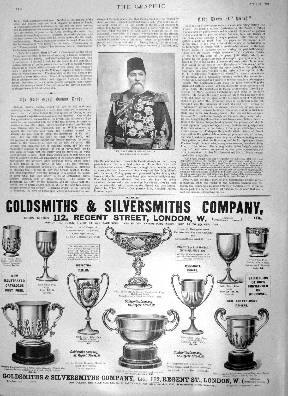 Original Old Antique Print 1900 Portrait Ghazi Osman Pasha Gsmith Silversmith