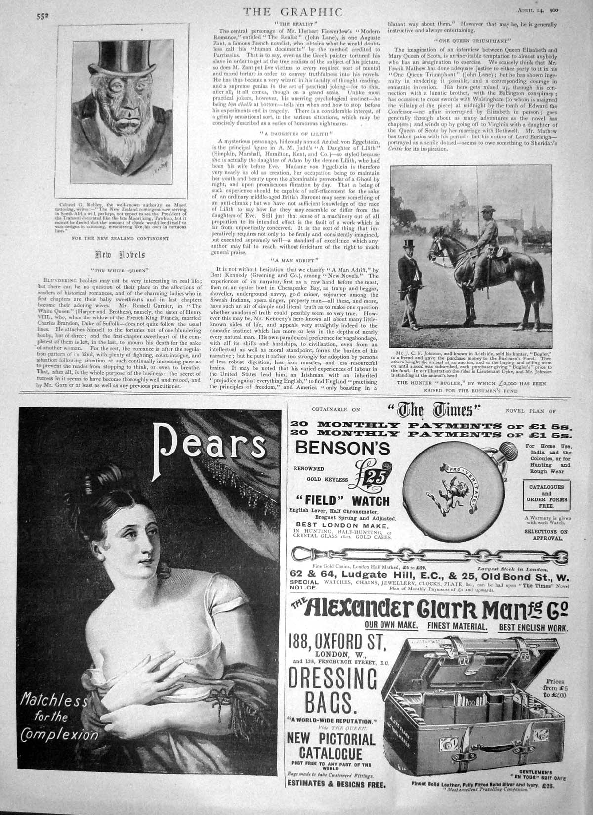 Old Antique Print 1900 Colonel Robley Johnson Horse Hunter Bugler Pears 20th
