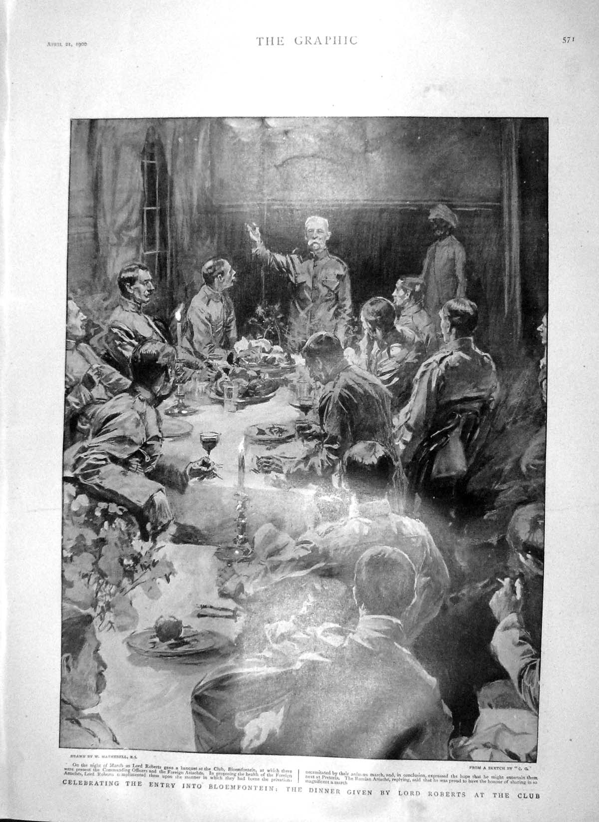Original Old Antique Print 1900 Bloemfontein Lord Roberts Dinner Rostand Modder