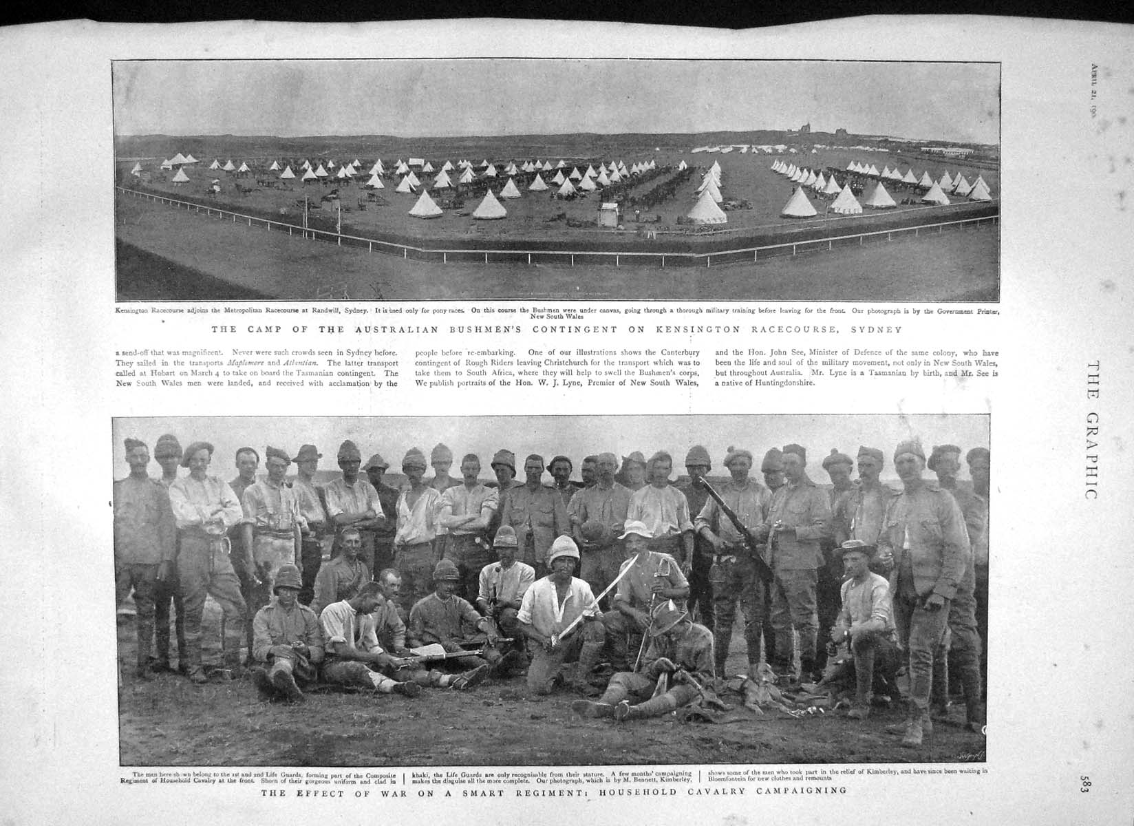Old Antique Print 1900 War Life Guards Kensington Racecourse Heart Tomb 20th