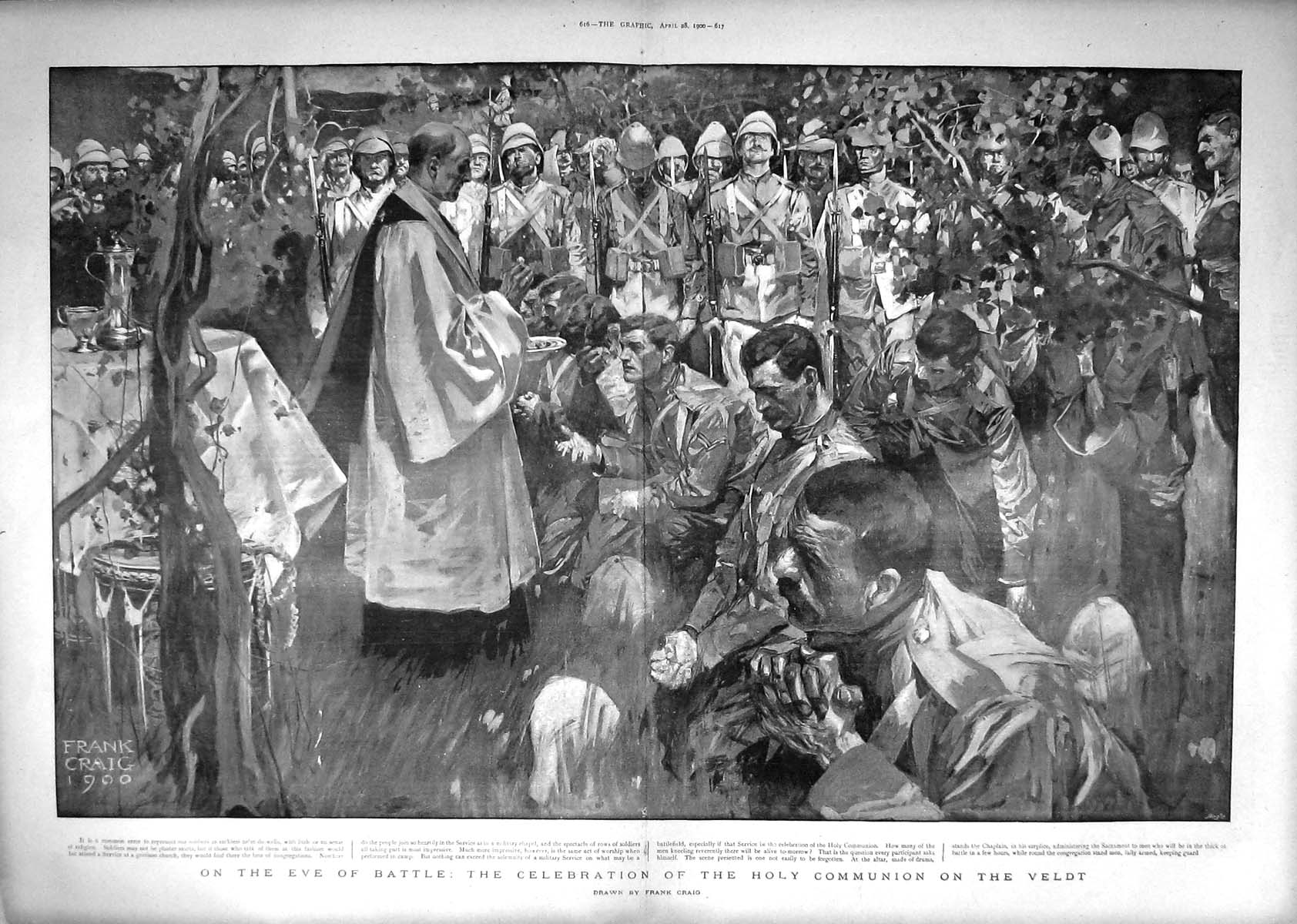 Original Old Antique Print 1900 Celebration Holy Communion Veldt Siers Service