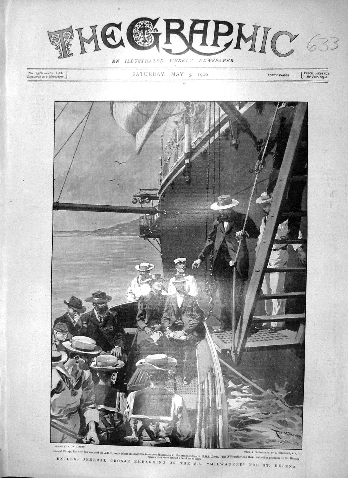 Original Old Antique Print 1900 General Cronje Ship Milwaukee St. Helena Doris