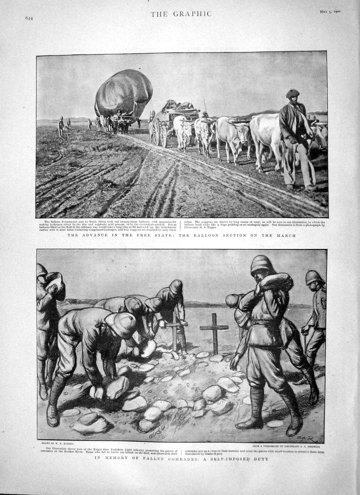 Original Old Antique Print 1900 Balloon Africa War Siers Modder Boer Plan Fight