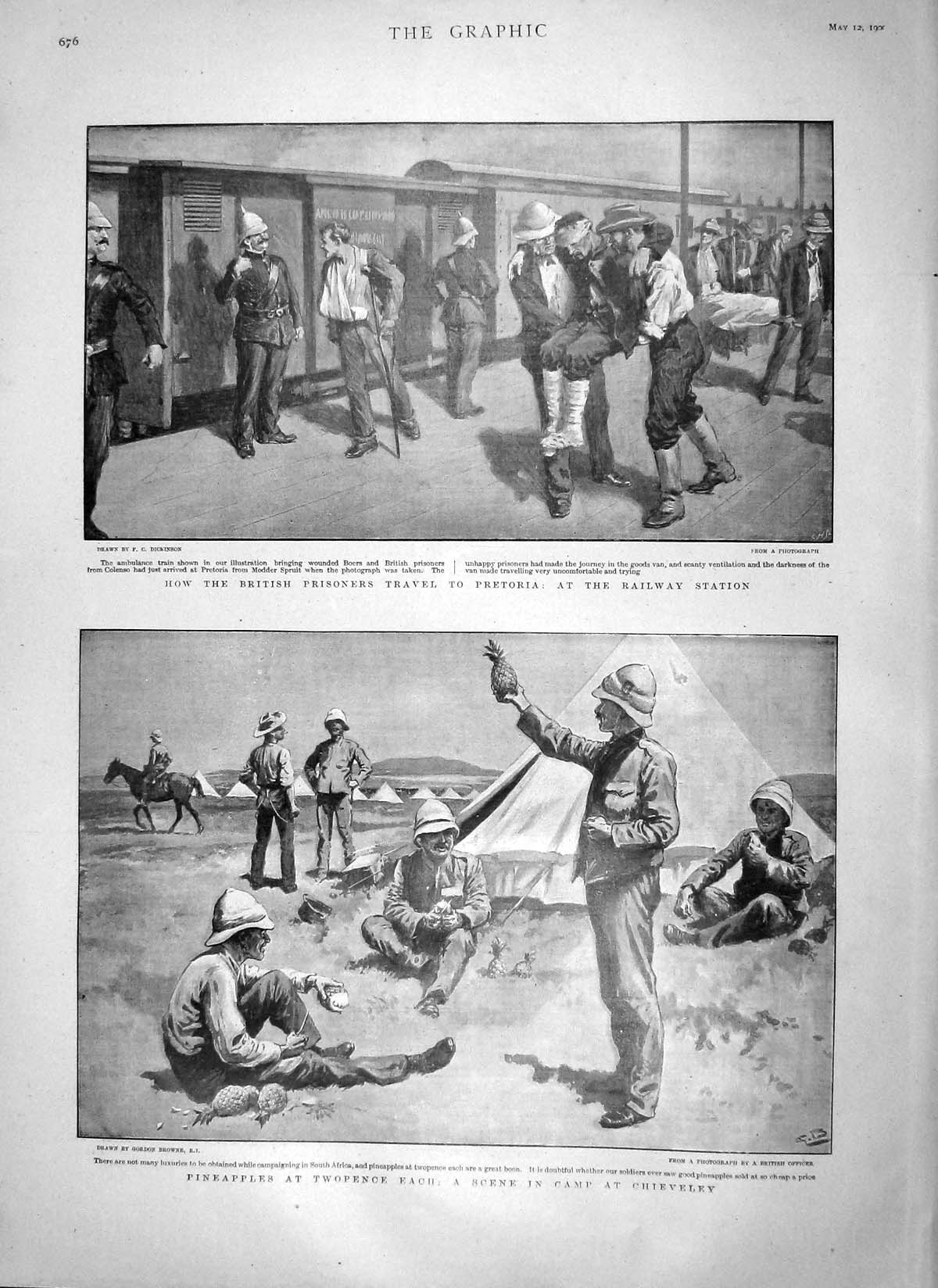 Original Old Antique Print 1900 Ambulance Train Pretoria Railway War Chieveley