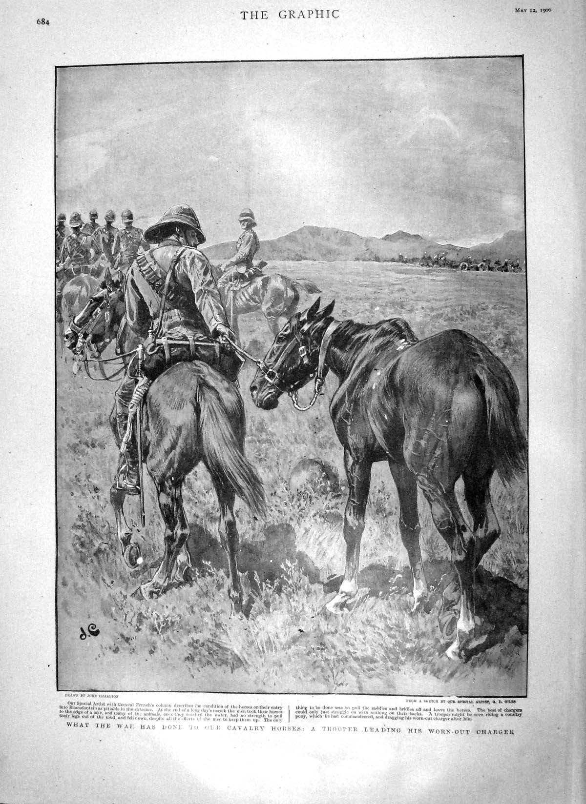 Original Old Antique Print 1900 War Trooper Cavalry Horses French Lloyds Dinner