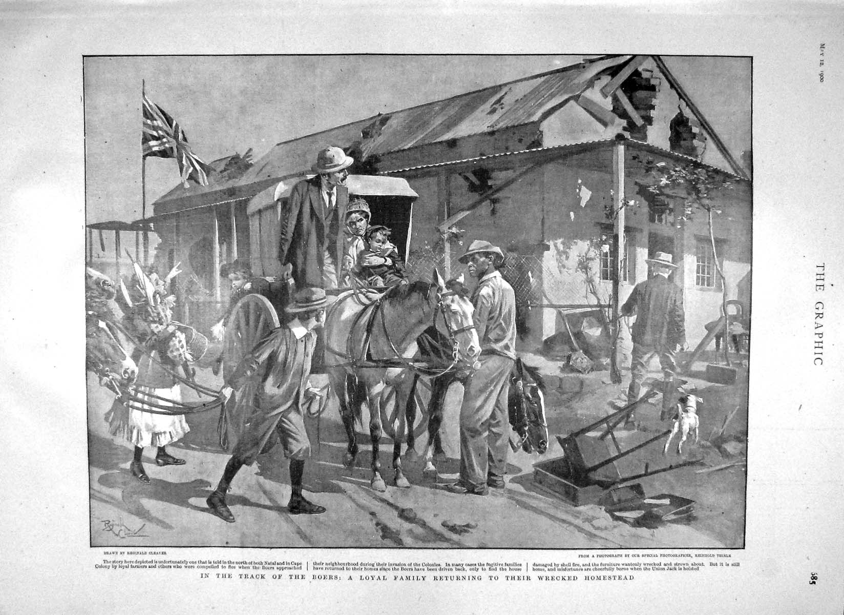 Old Antique Print 1900 Boers War Homestead Family Port Elizabeth Africa 20th