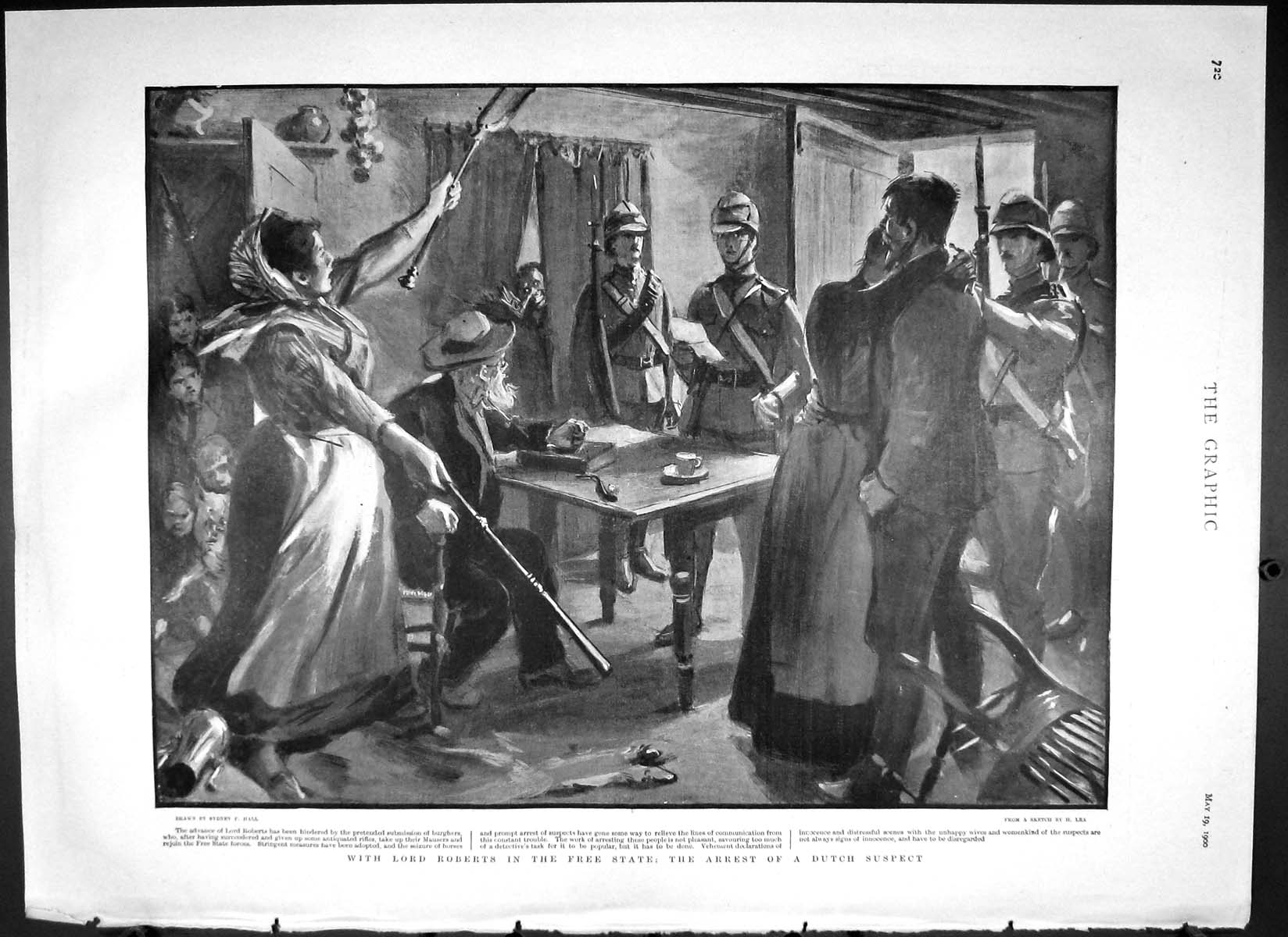 Original Old Antique Print 1900 Lord Roberts Free State Court General Joubert