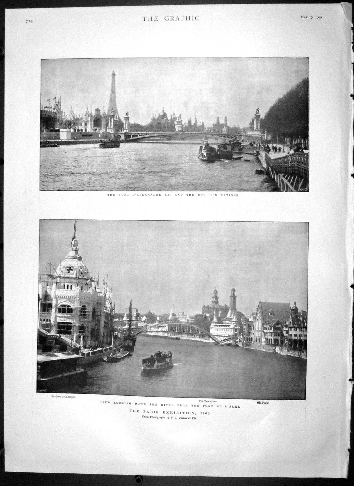 Old Antique Print 1900 Paris Pont D'Alexandre Trocadero Chamberlain Scott 20th
