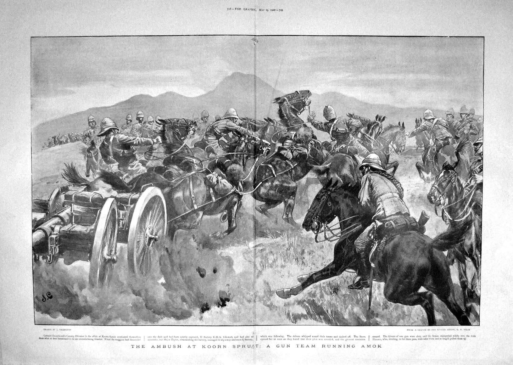 Old Antique Print 1900 Ambush Koorn Spruit Colonel Broadwood Boers War 20th