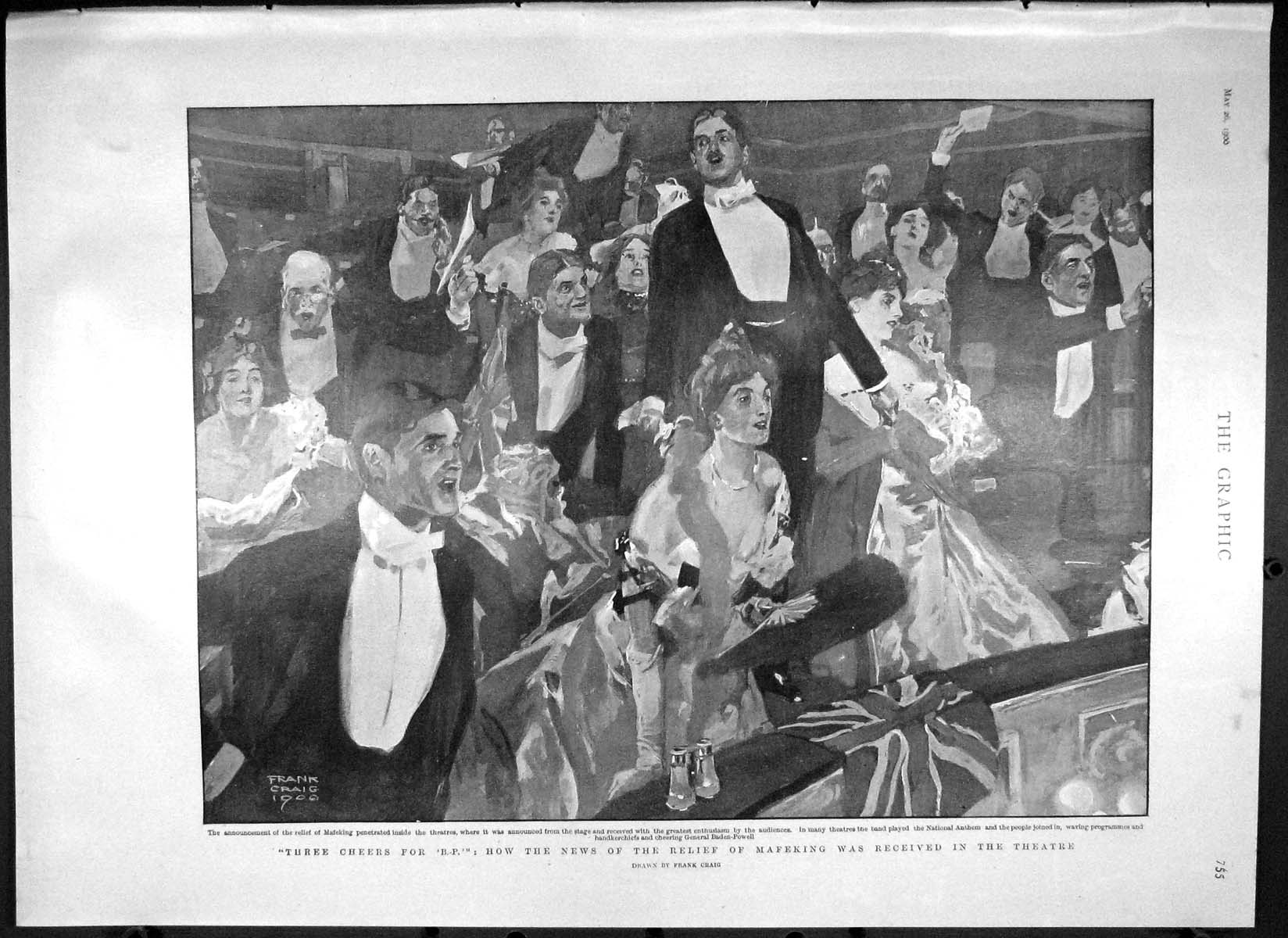 Old Antique Print 1900 Mafeking War Baden-Powell Theatre Baby Prince York 20th