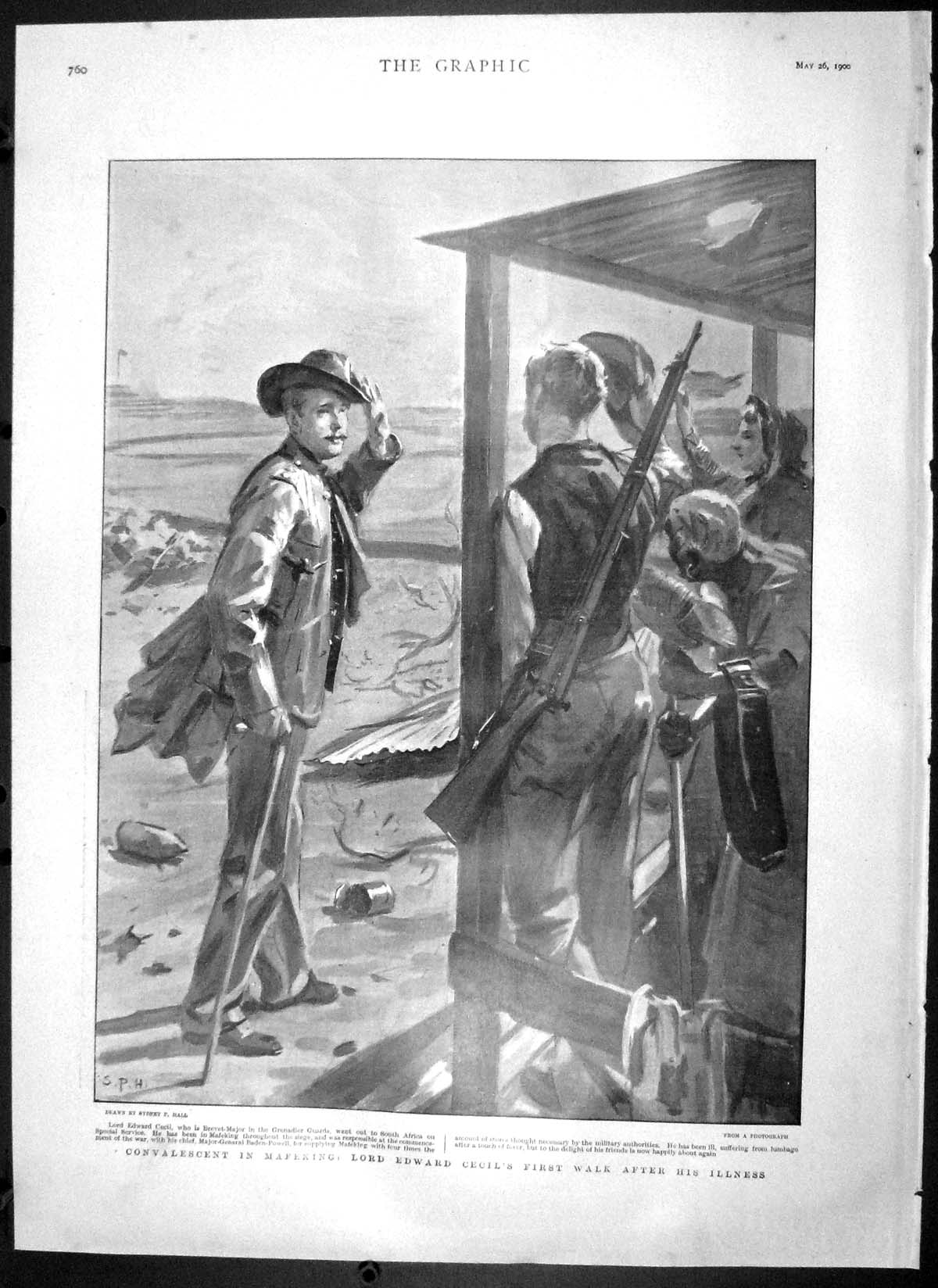 Original Old Antique Print 1900 Mafeking Lord Edward Cecil Africa War Hampstead