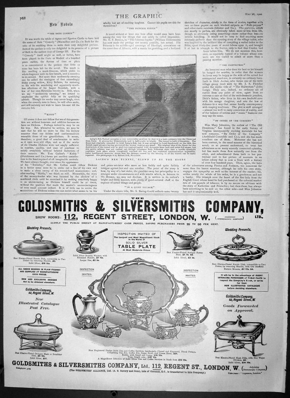 Original Old Antique Print 1900 Laing'S Nek Tunnel Railway Boers War Gsmith