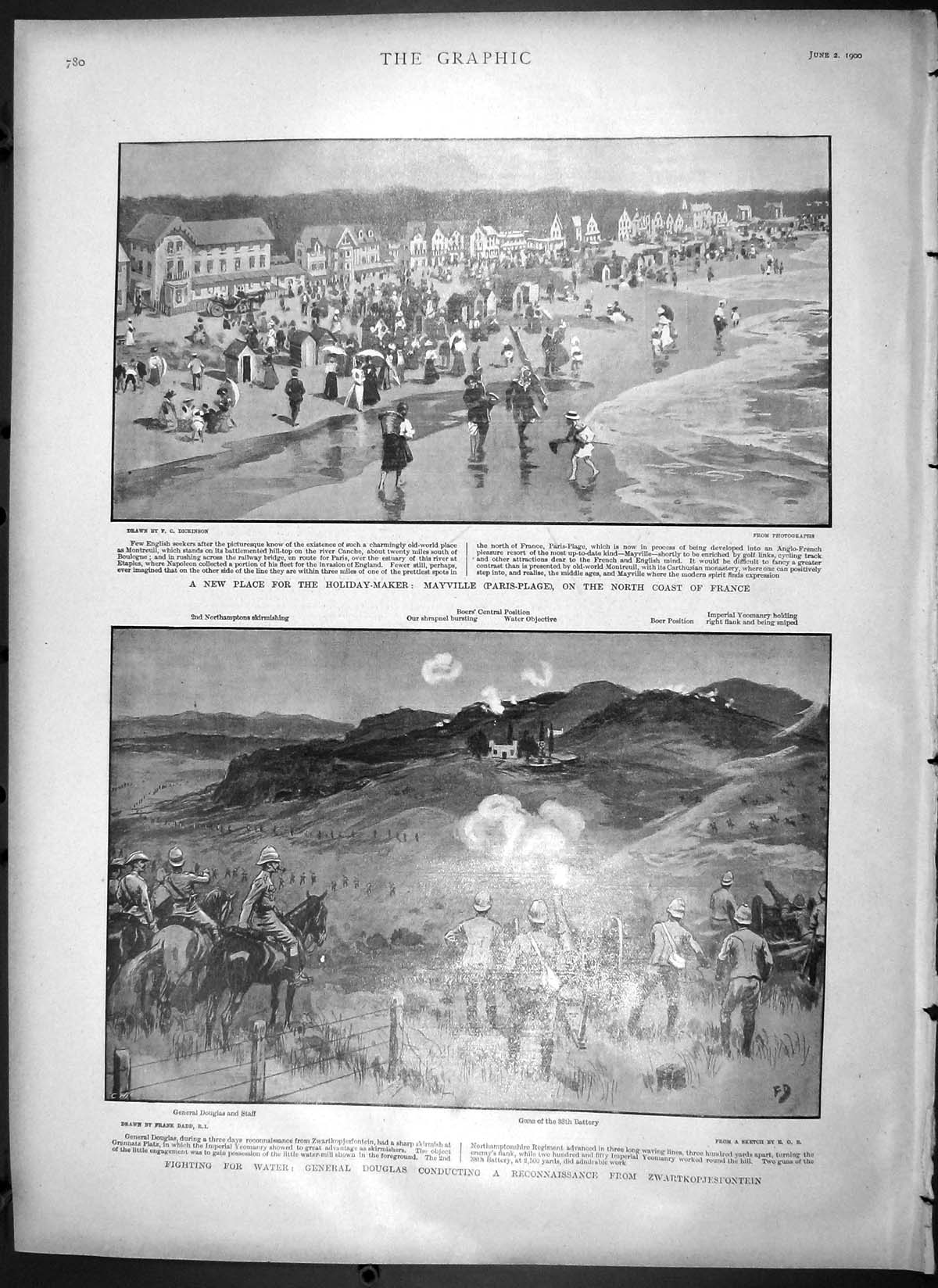 Original Old Antique Print 1900 War General Douglas Zwartkopjesfontein France
