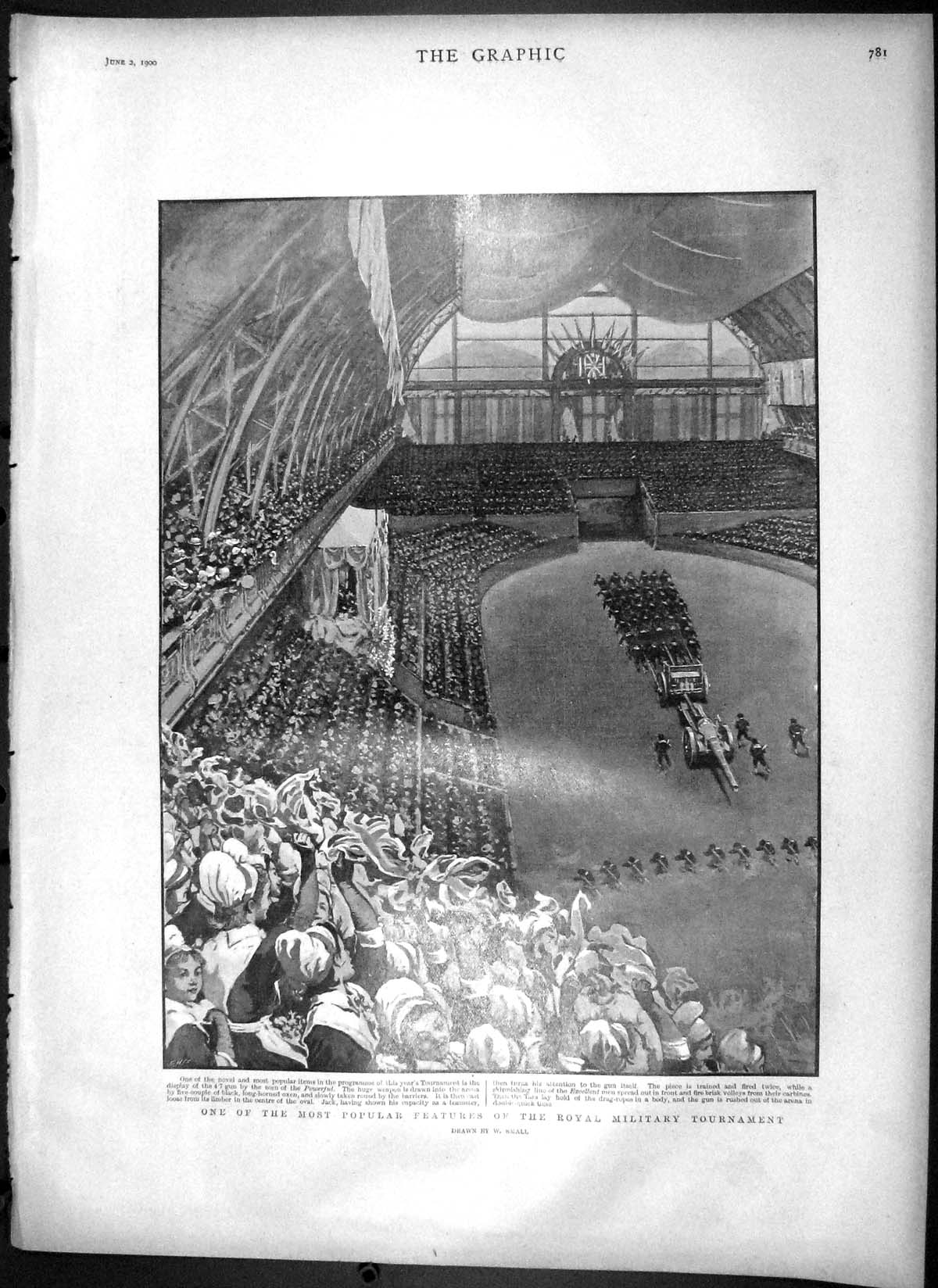 Original Old Antique Print 1900 Military Tournament Ship Belleisle Majestic War