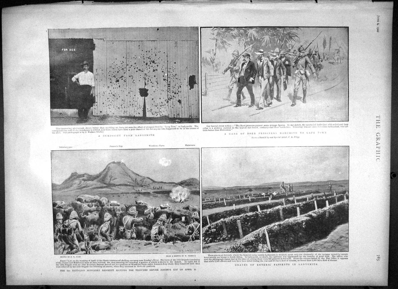 Original Old Antique Print 1900 Ladysmith Boer War Jonono Matawana Portsmouth