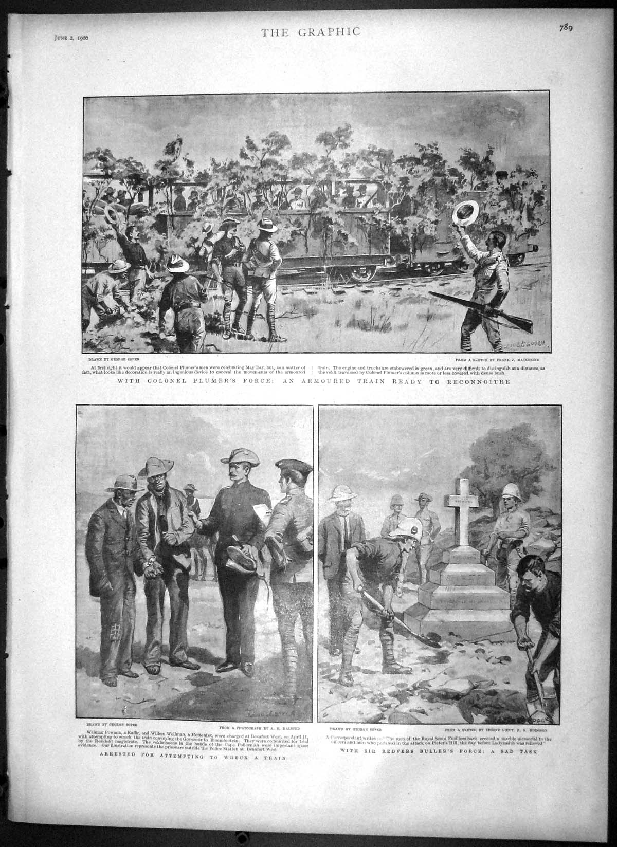 Original Old Antique Print 1900 Colonel Plumer Armoured Train War Buller Kaffir