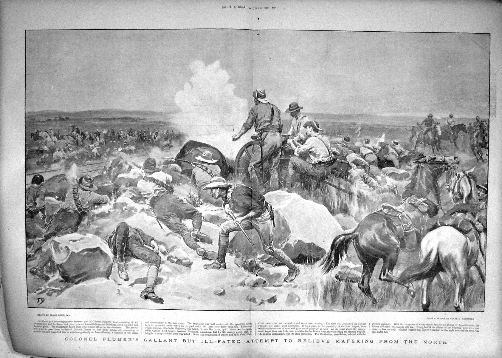 Old Antique Print 1900 War Colonel Plumer Mafeking Boers Crewe Milligan 20th
