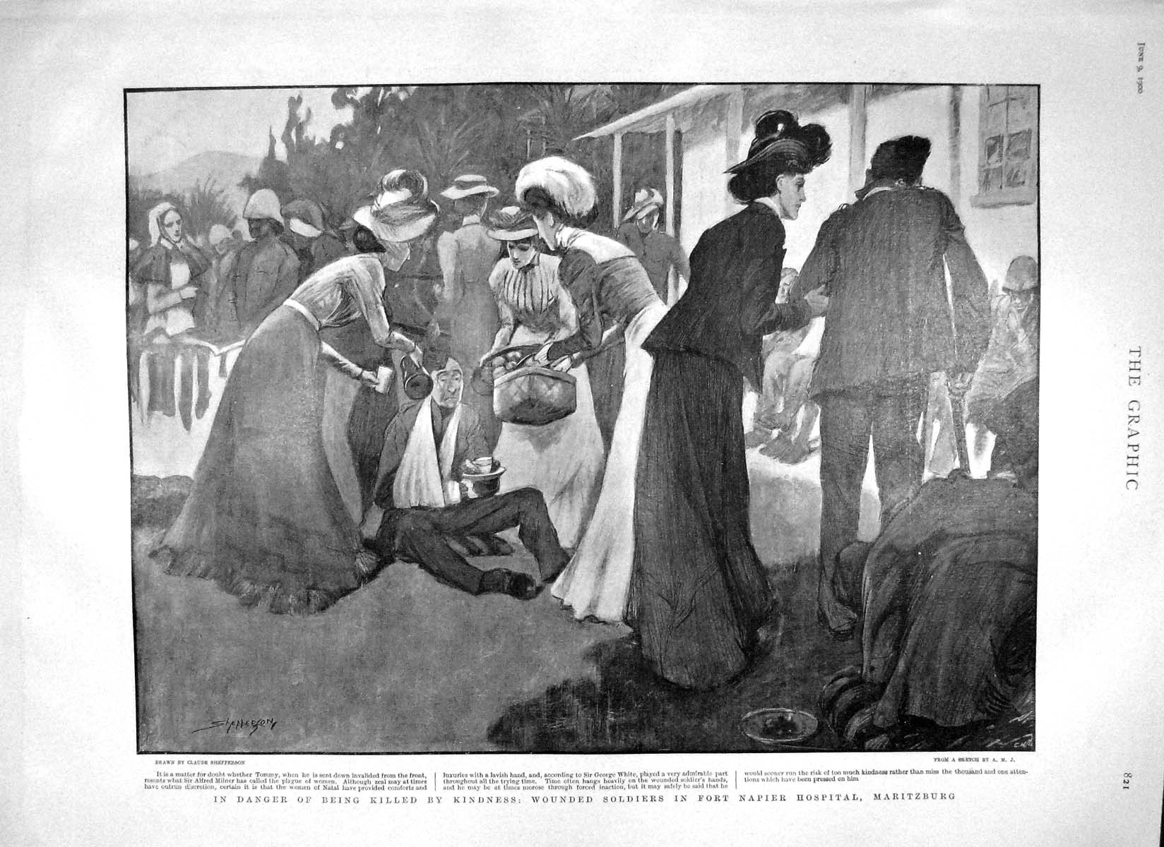Old Antique Print 1900 War Fort Napier Hospital Maritzburg Eclipse Santa 20th