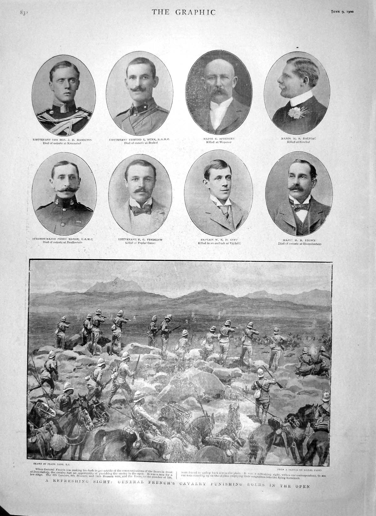 Old Antique Print 1900 General French Boers War Munn Marsh Prince Wales 20th