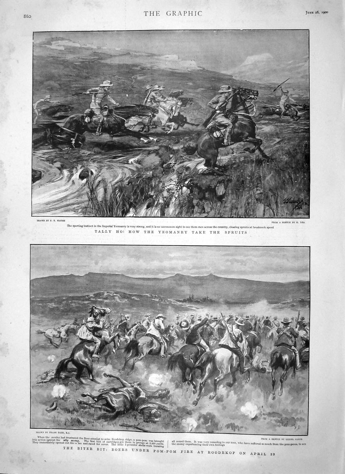 Original Old Antique Print 1900 Imperial Yeomanry War Siers Boers Roodekop 20th