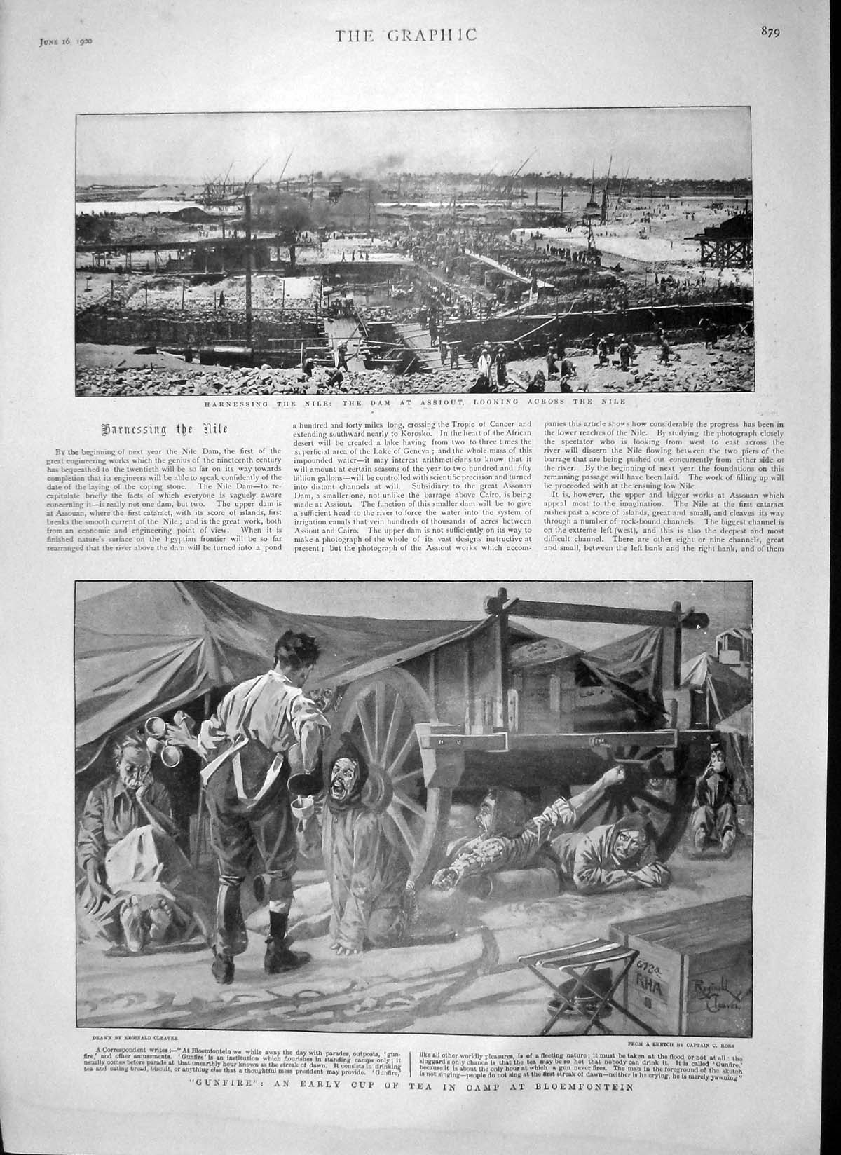 Old Antique Print 1900 Dam Assiout River Nile Bloemfontein Ladysmith War 20th