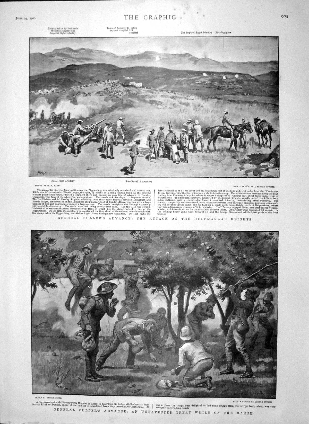 Original Old Antique Print 1900 General Buller Helpmakaar War Thorneycroft Army