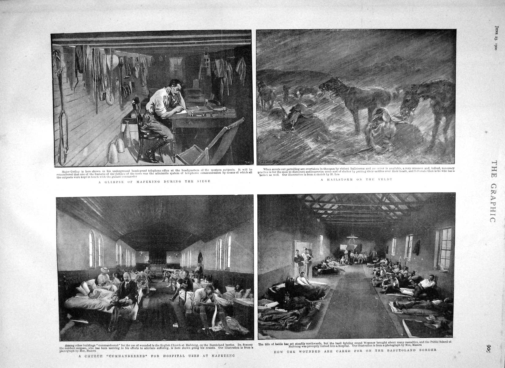Old Antique Print 1900 Mafeking Veldt Church Hospital War Abbas Khedive 20th
