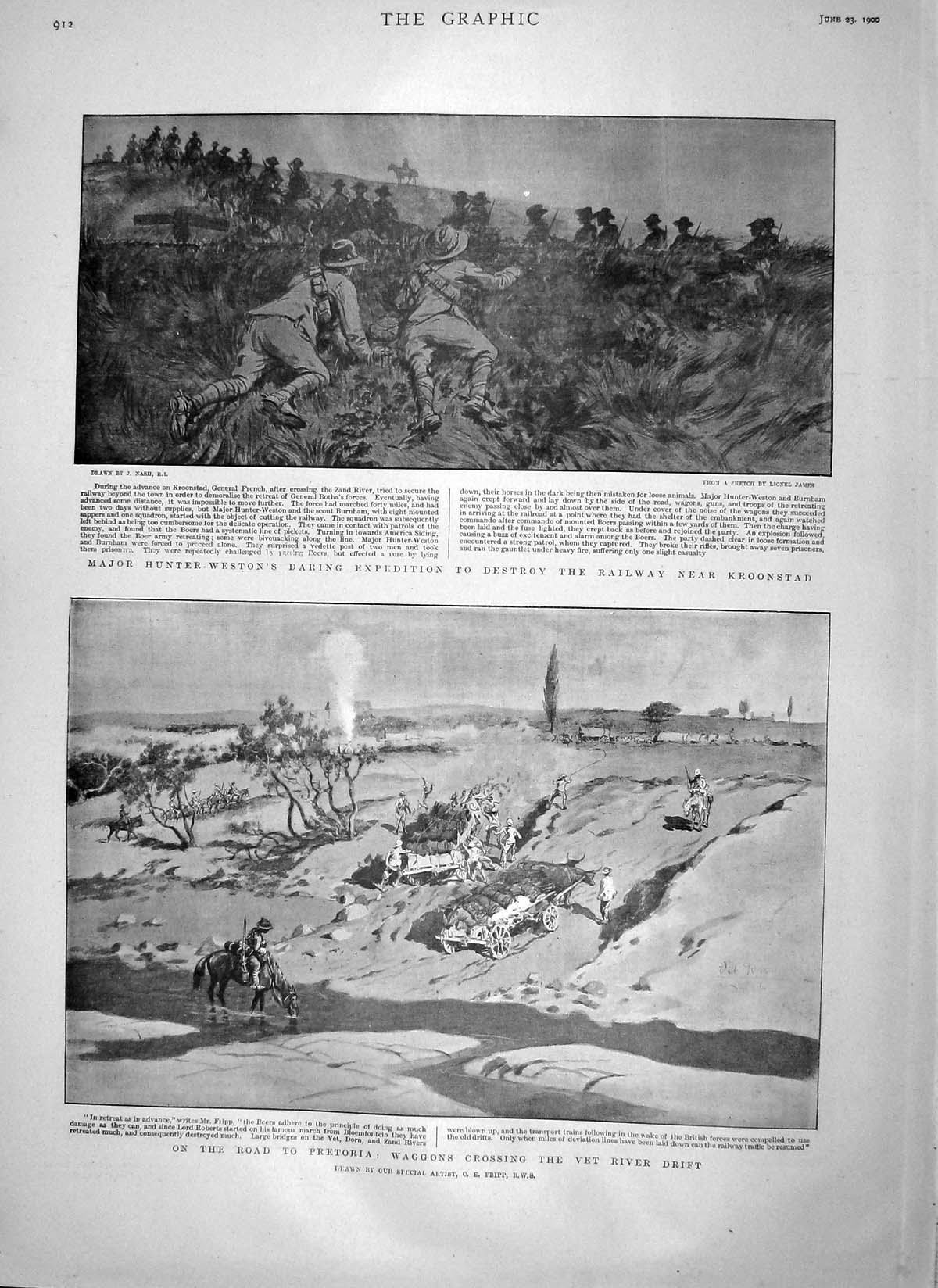 Old Antique Print 1900 Major Hunter-Weston Kroonstad Pretoria Joinville 20th
