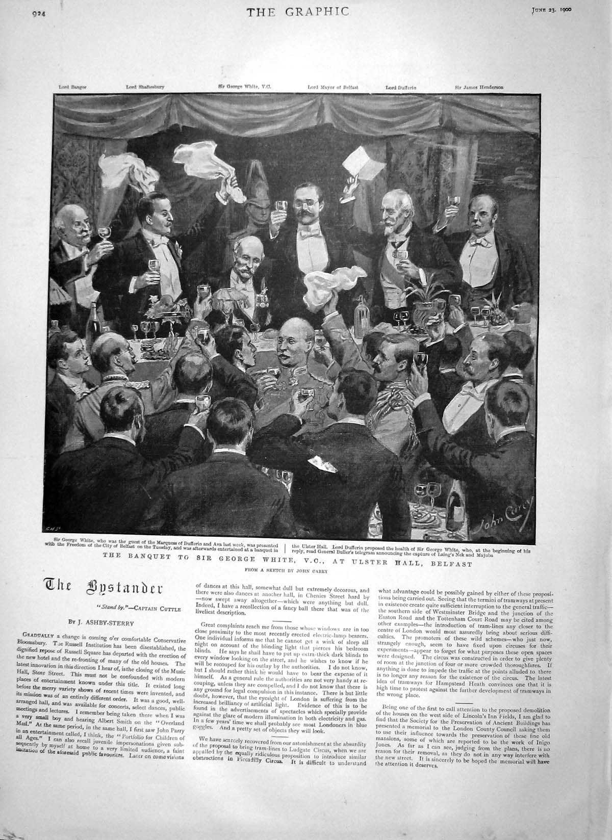 Original Old Antique Print 1900 Banquet Sir George White Ulster Hall Belfast