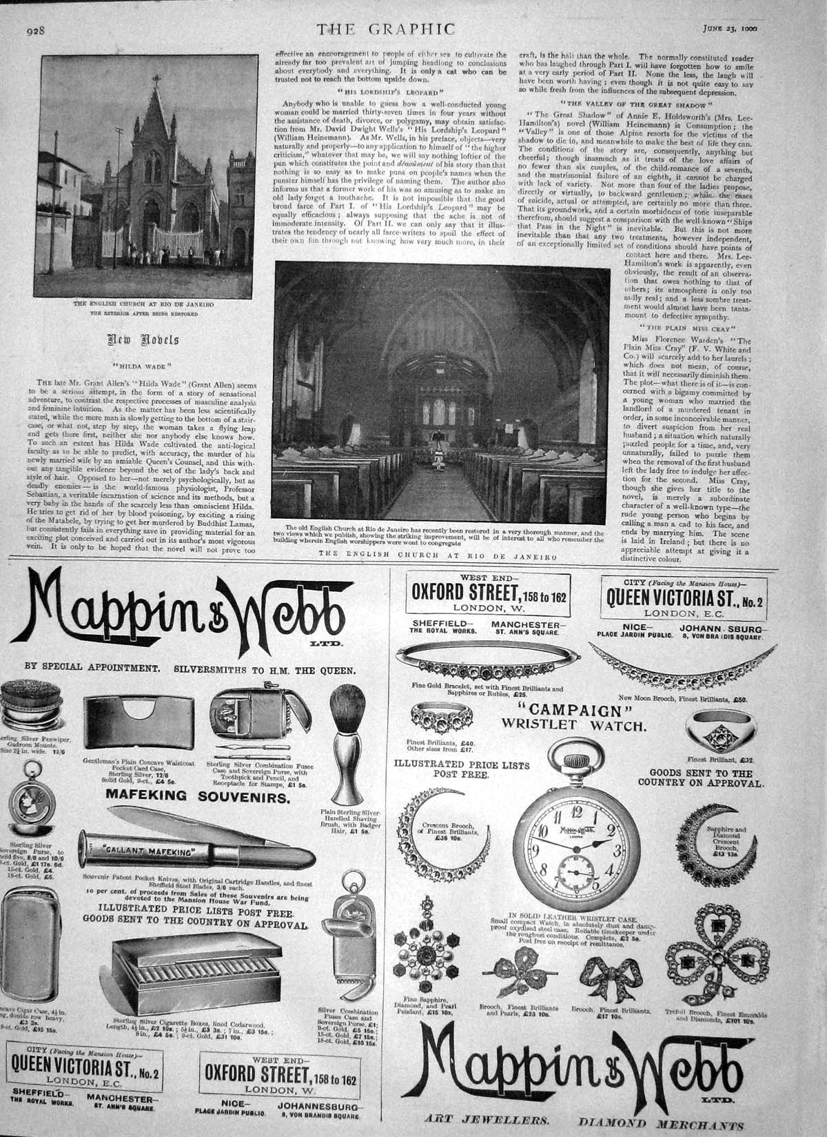 Old Antique Print 1900 English Church Rio De Janeiro Architecture Mappin 20th