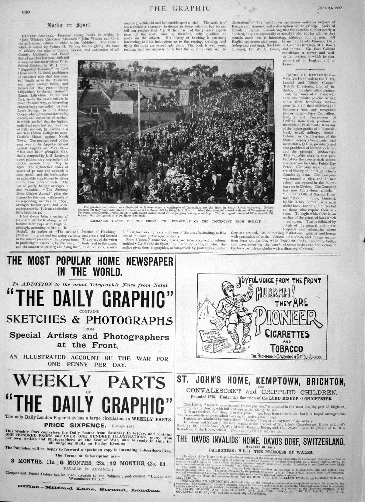 Original Old Antique Print 1900 Tasmanian Siers Departure Hobart Town Hall 20th