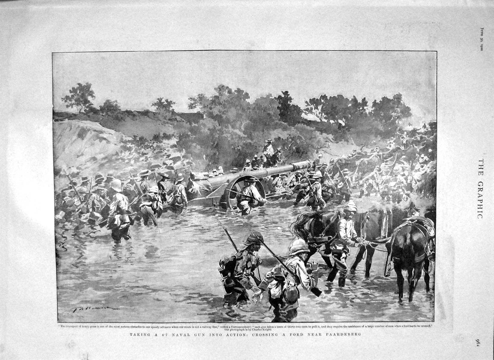 Old Antique Print 1900 War Naval Gun Ford Paardeberg Botha Mabey Kingsley 20th