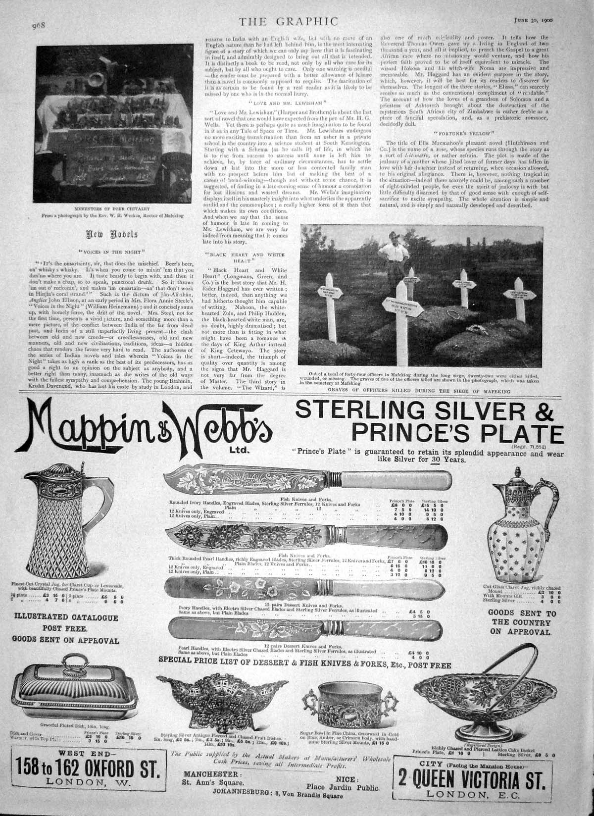 Original Old Antique Print 1900 War Boer Graves Officers Siege Mafeking Mappin