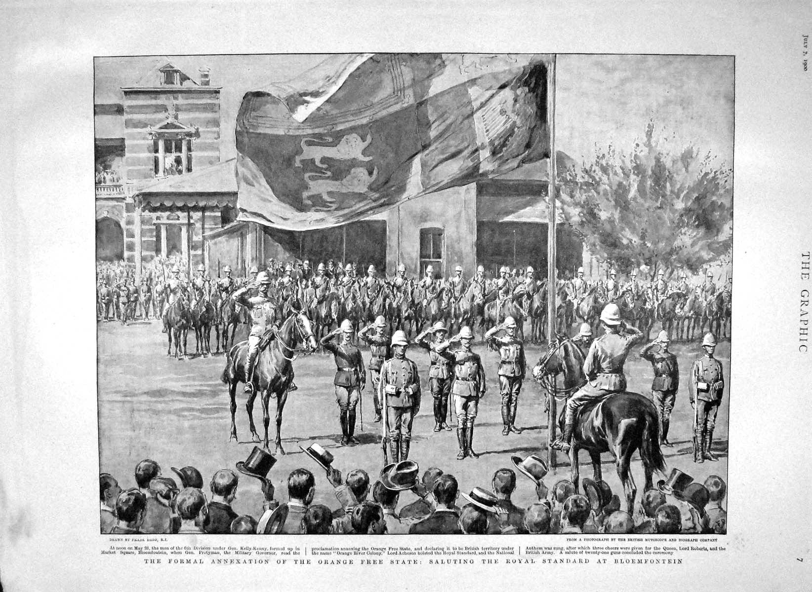 Original Old Antique Print 1900 Bloemfontein Orange Free State Mafeking Ri 20th