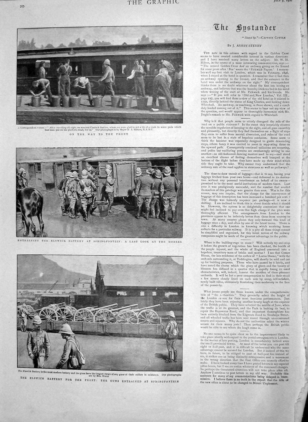 Old Antique Print 1900 Elswick Battery Springfontein Soliders War Train 20th