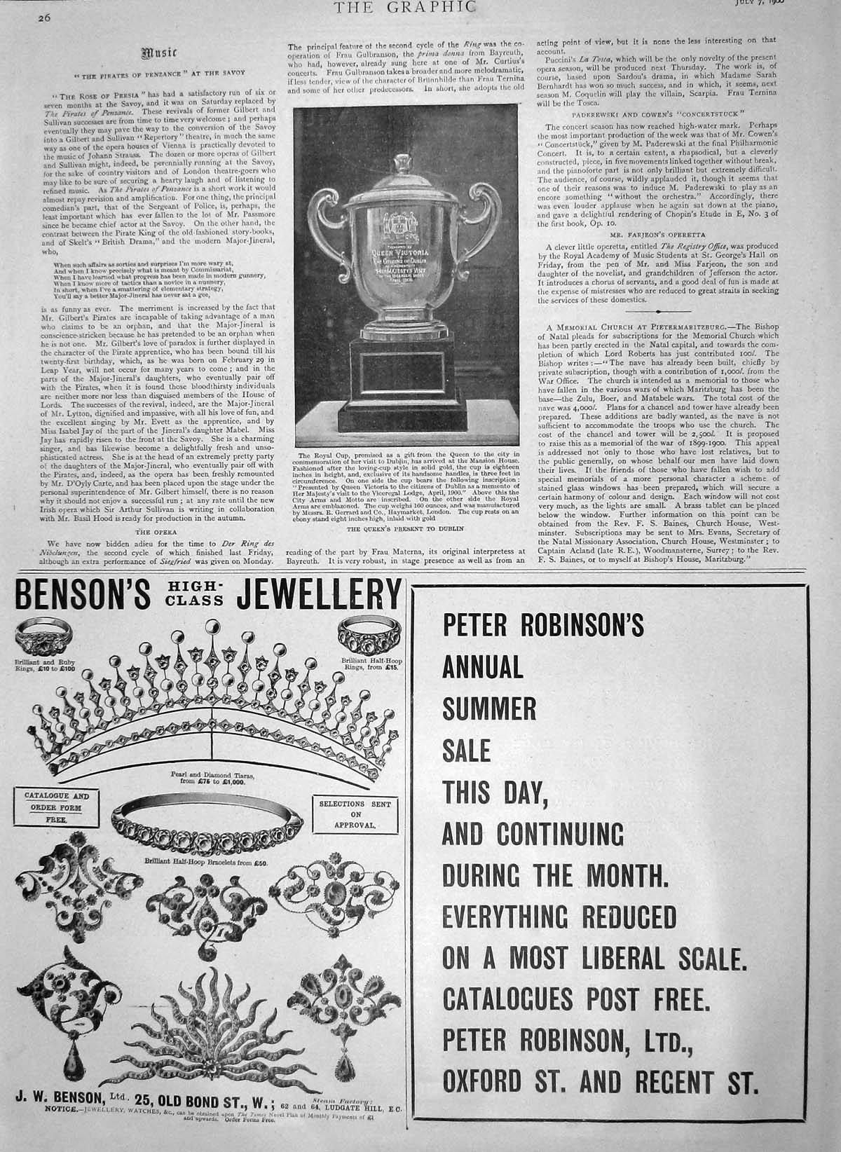 Old Antique Print 1900 Queen Victoria Royal Cup Dublin Bensons Jewellery 20th