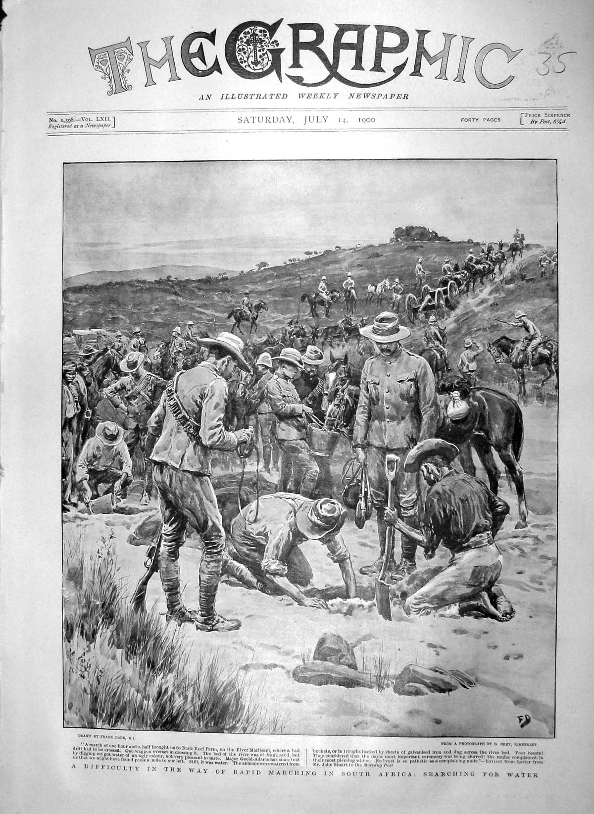 Original Old Antique Print 1900 Buck Reef Farm River Maritsani Africa War Army