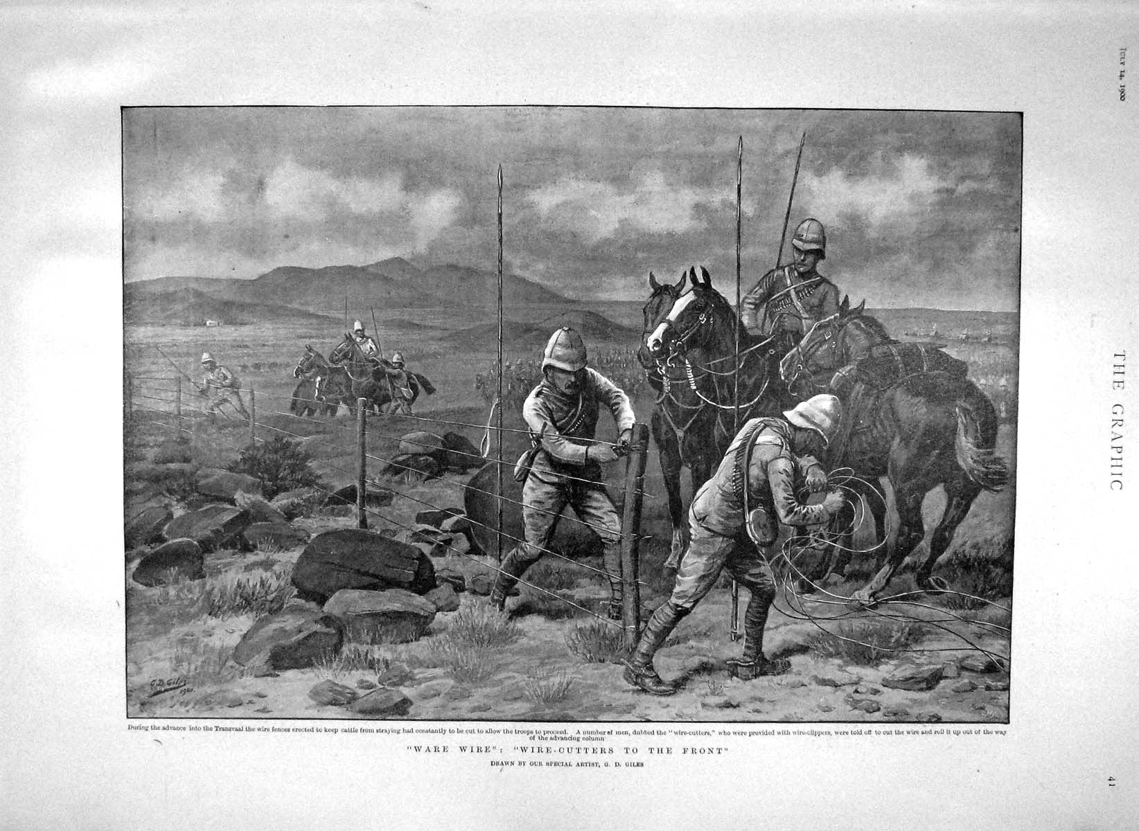 Original Old Antique Print 1900 Transvaal Wire Cutters Siers War Baden-Powell