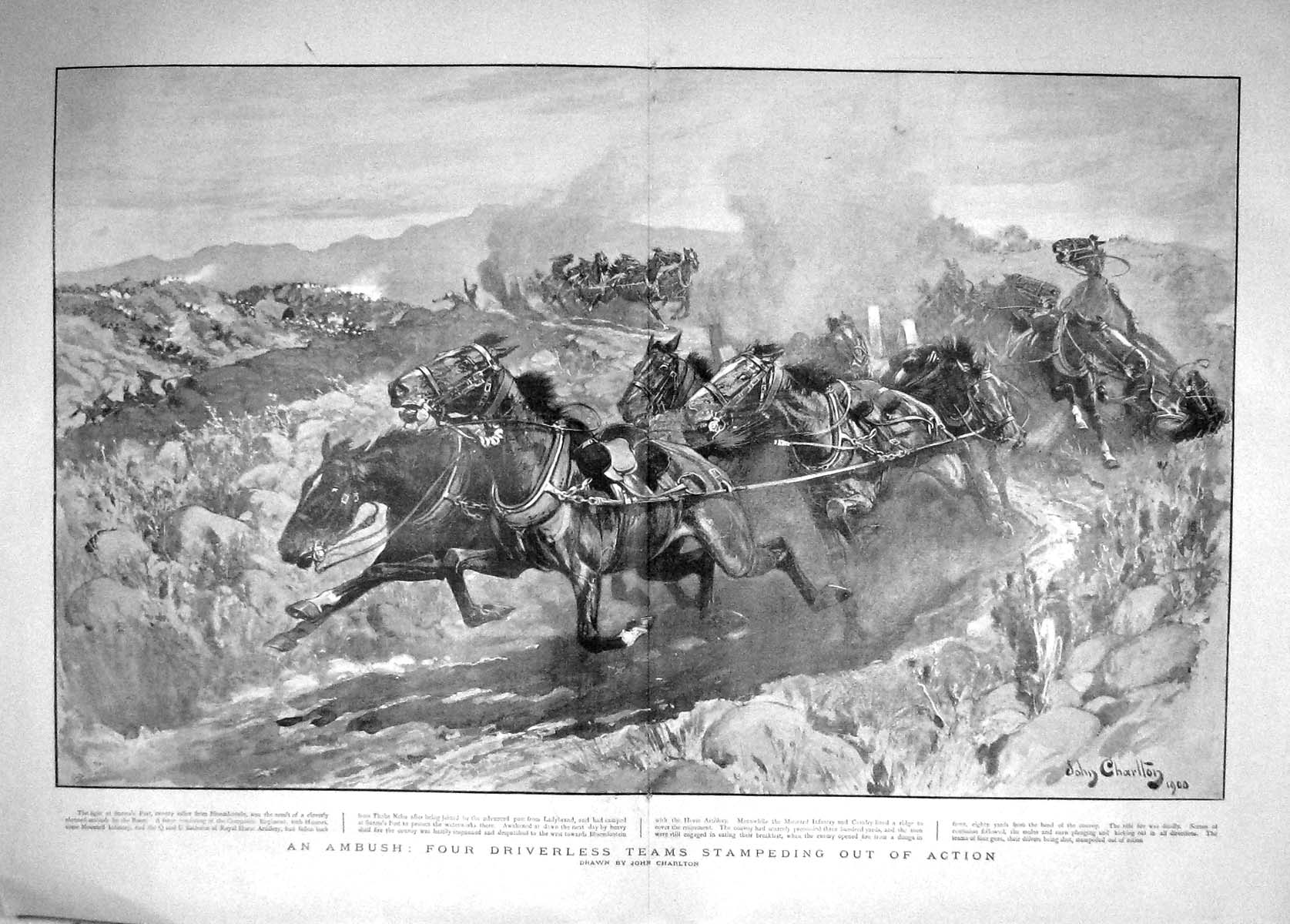 Old Antique Print 1900 Ambush Sanna Post Horses Bloemfontein Thaba Nchu 0 20th