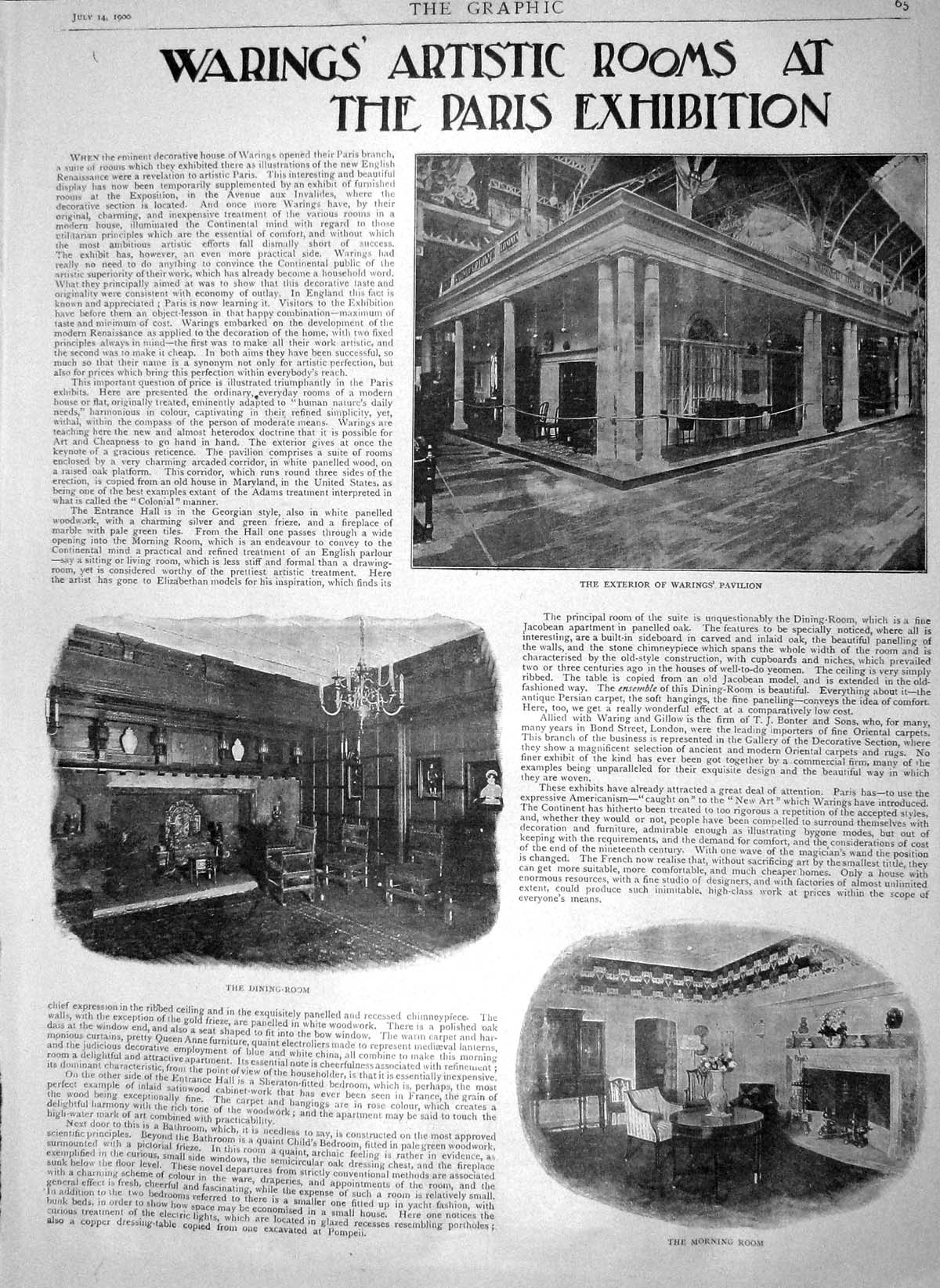 Original Old Antique Print 1900 Warings Rooms Paris Exhibition Pavilion Dining