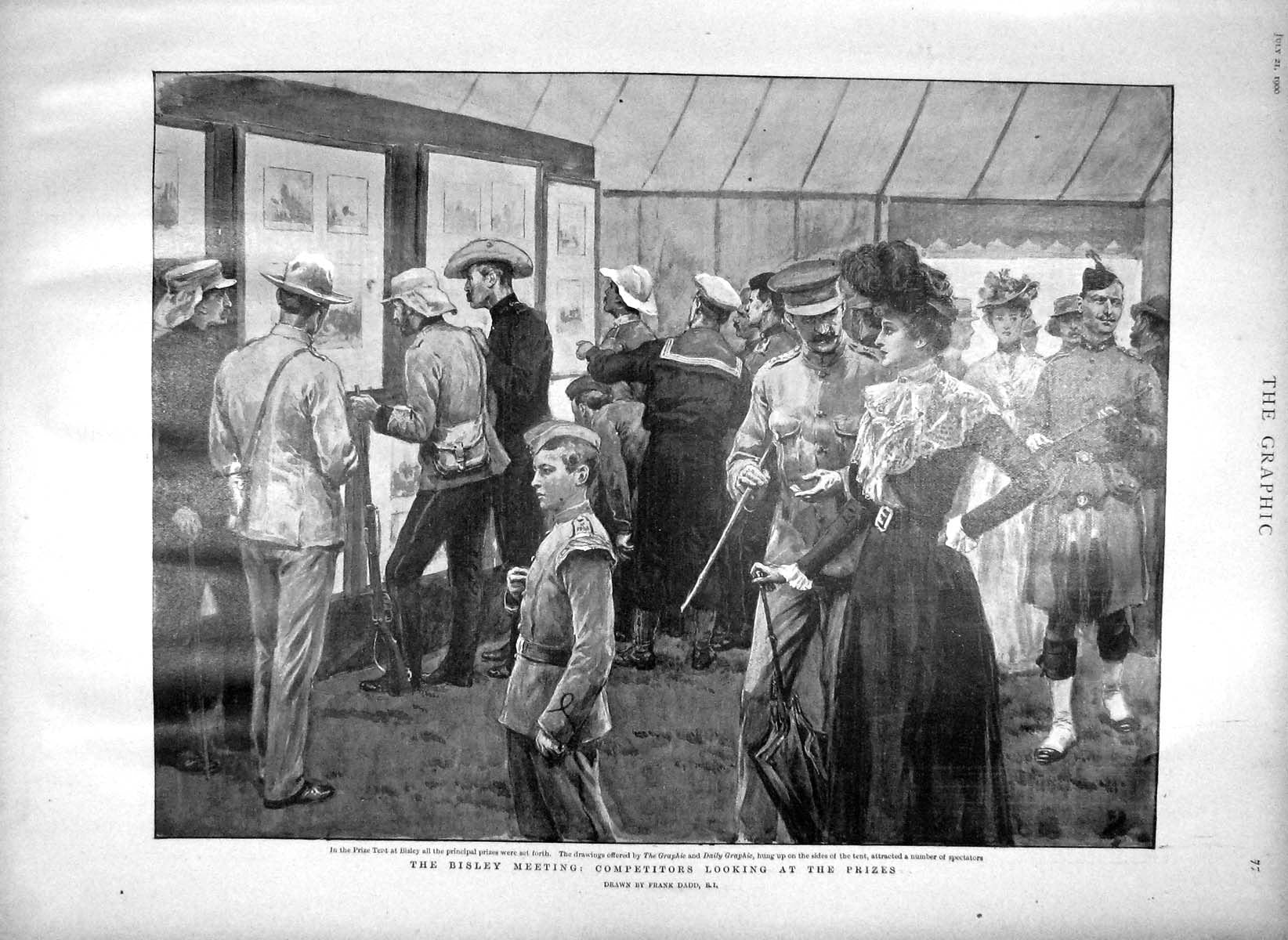 Old Antique Print 1900 Bisley Rifle Shooting Prize Tent Spragge Hospital 20th