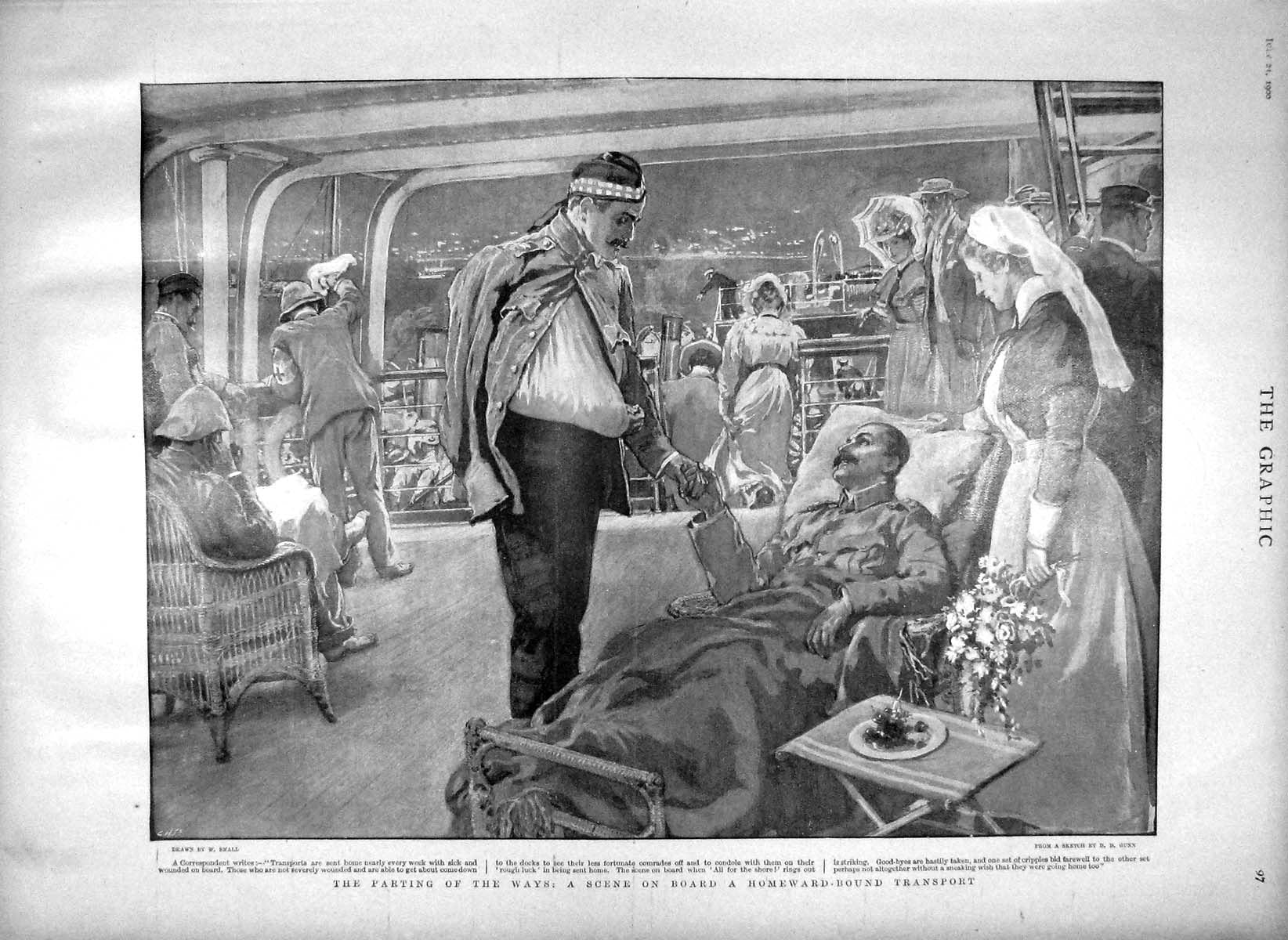 Old Antique Print 1900 Transport Ship Nurse War Lord Roberts Romer Church 20th