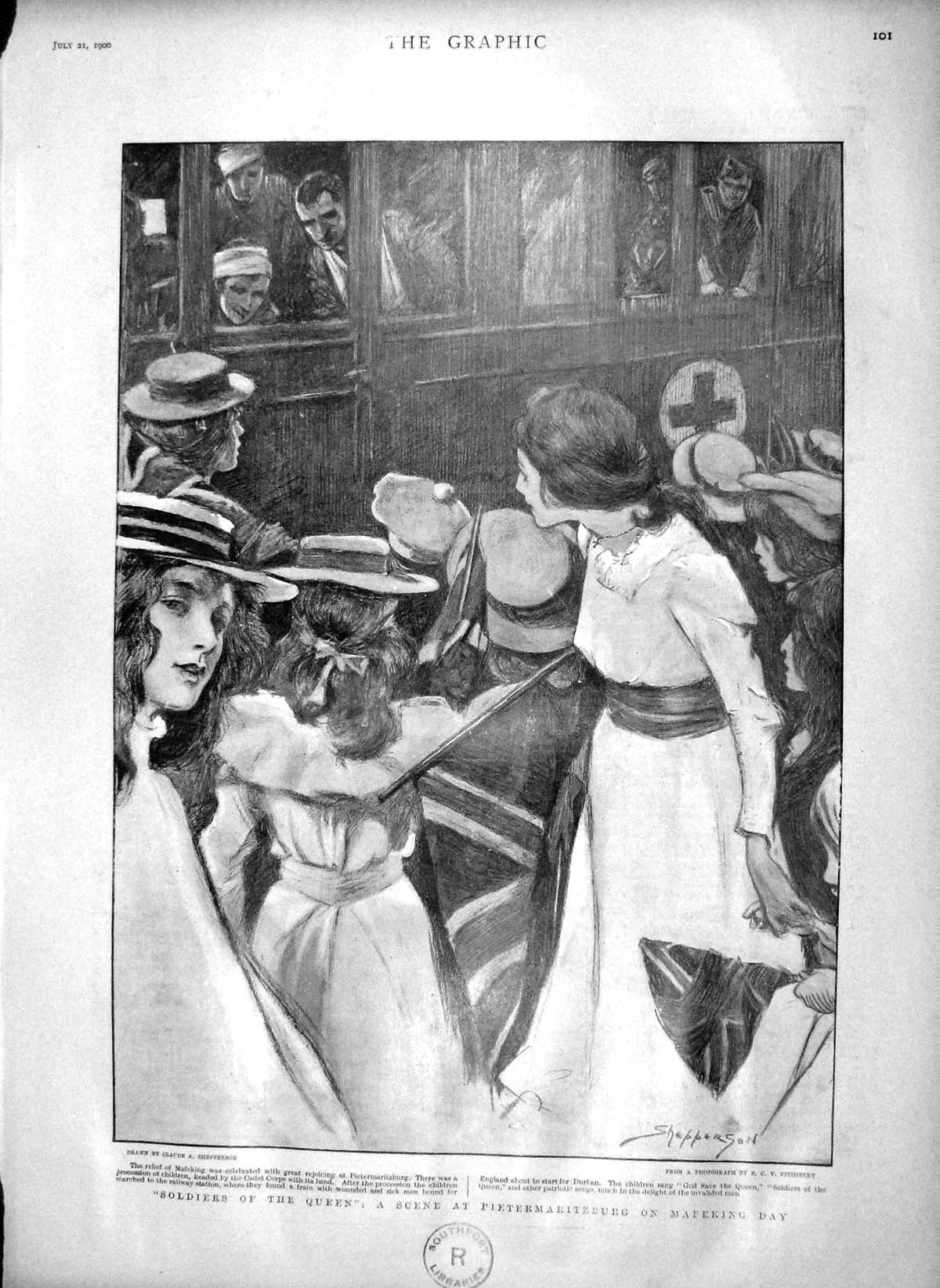 Original Old Antique Print 1900 Siers Train Pietermaritzburg Mafeking Bisley