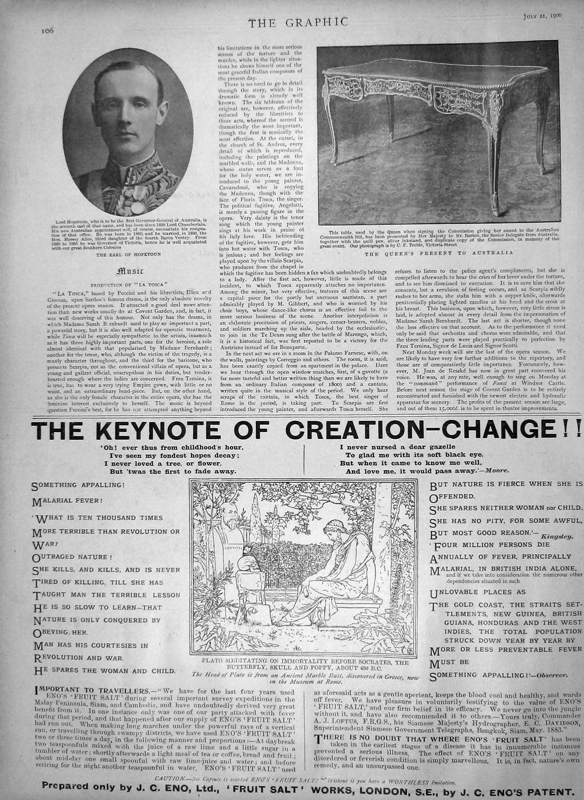 Original Old Antique Print 1900 Earl Hopetoun Queen Table Barton Eno Fruit Salt