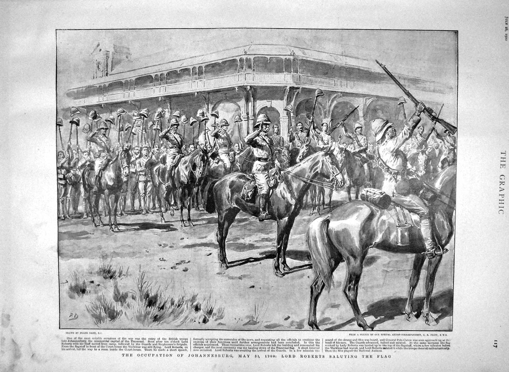 Original Old Antique Print 1900 Johannesburg Lord Roberts War Sandown Cherbourg