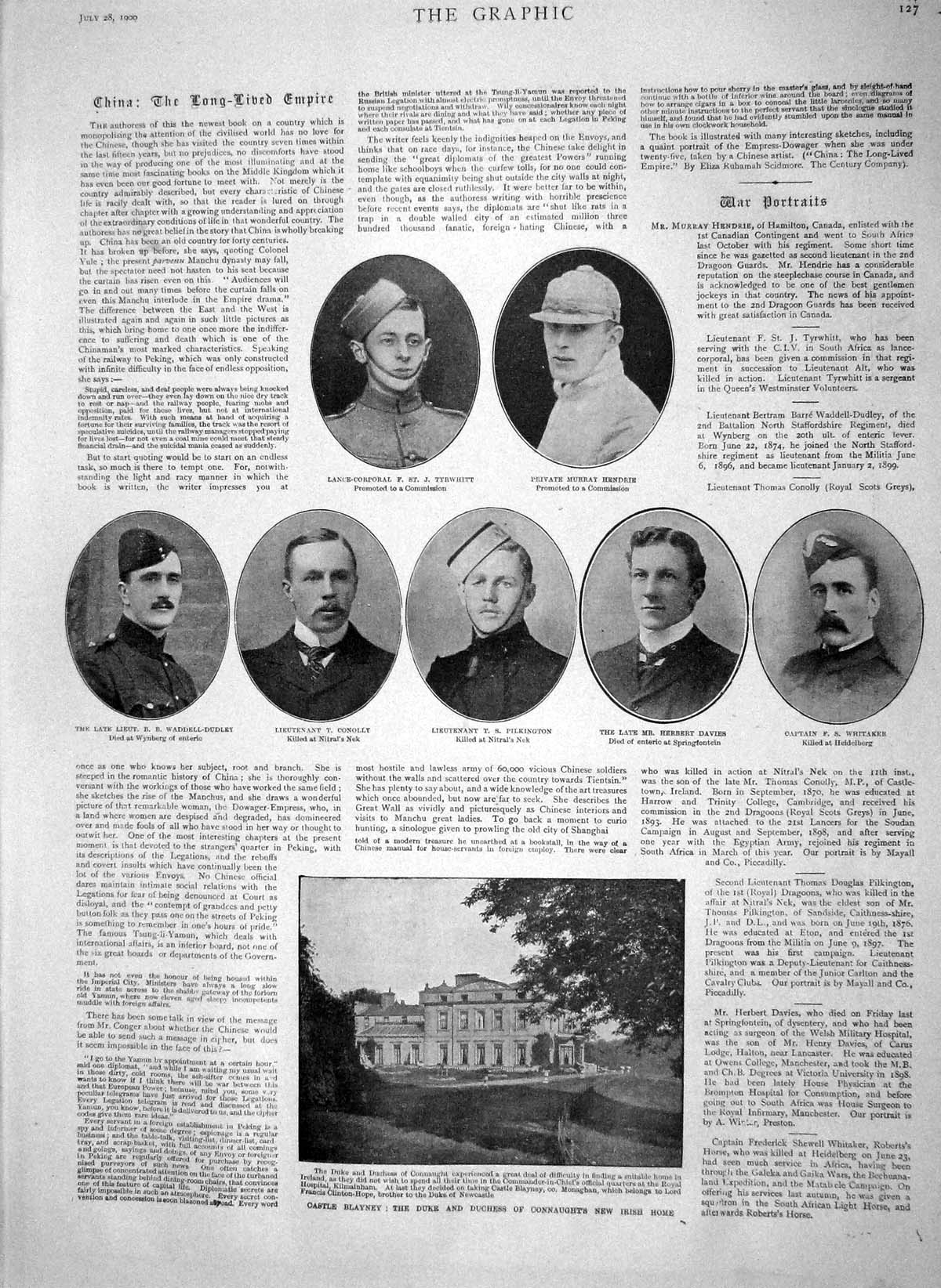 Old Antique Print 1900 Castle Blayney Hendrie Conolly Muhlbrun Colonnade 20th