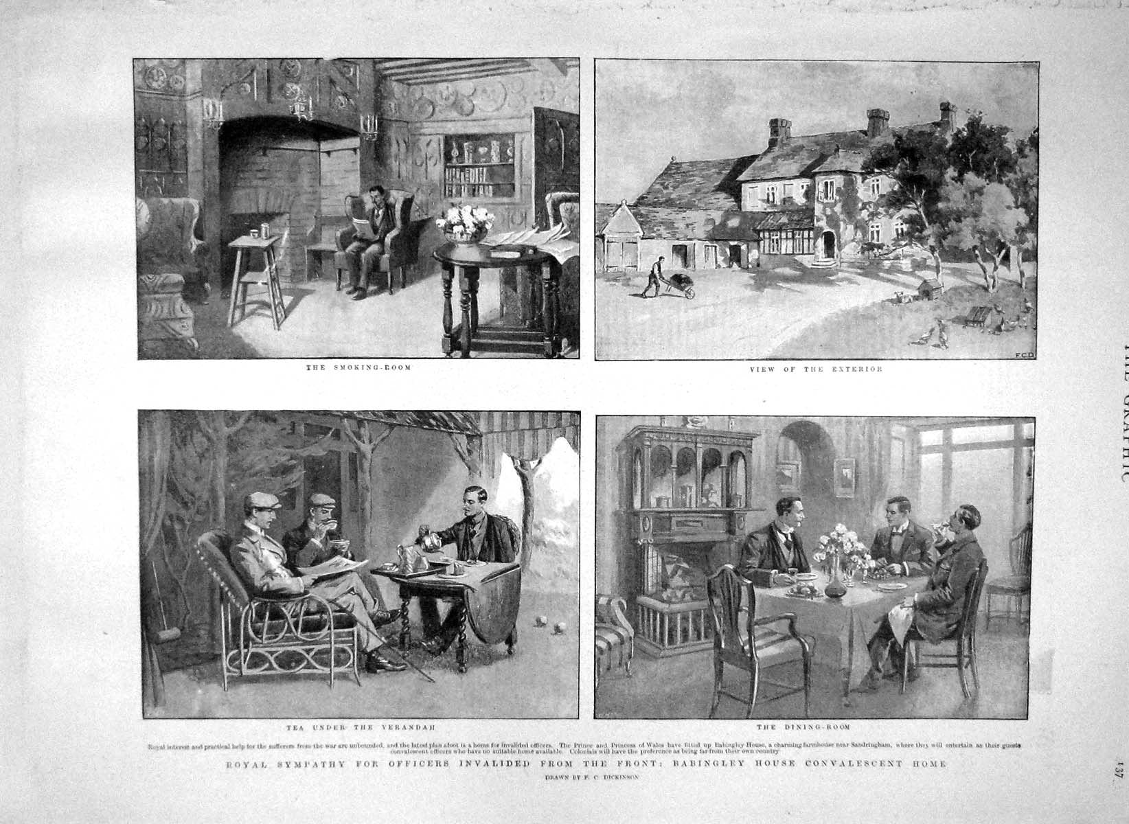 Old Antique Print 1900 Babingley Convalescent Home Hotel Harrogate Ward 20th