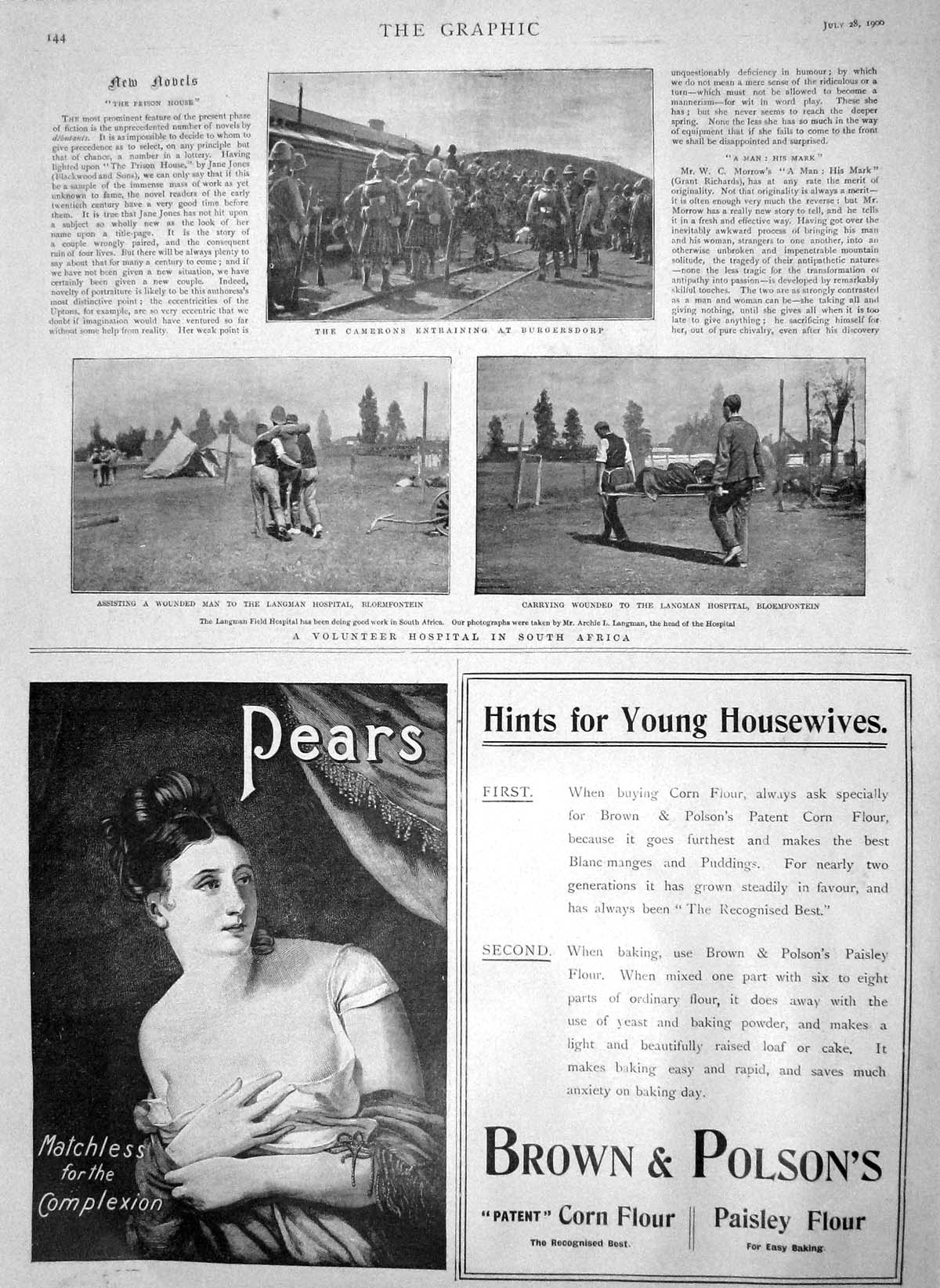 Old Antique Print 1900 Cameron Army Burgersdorp Hospital Africa Langman 20th
