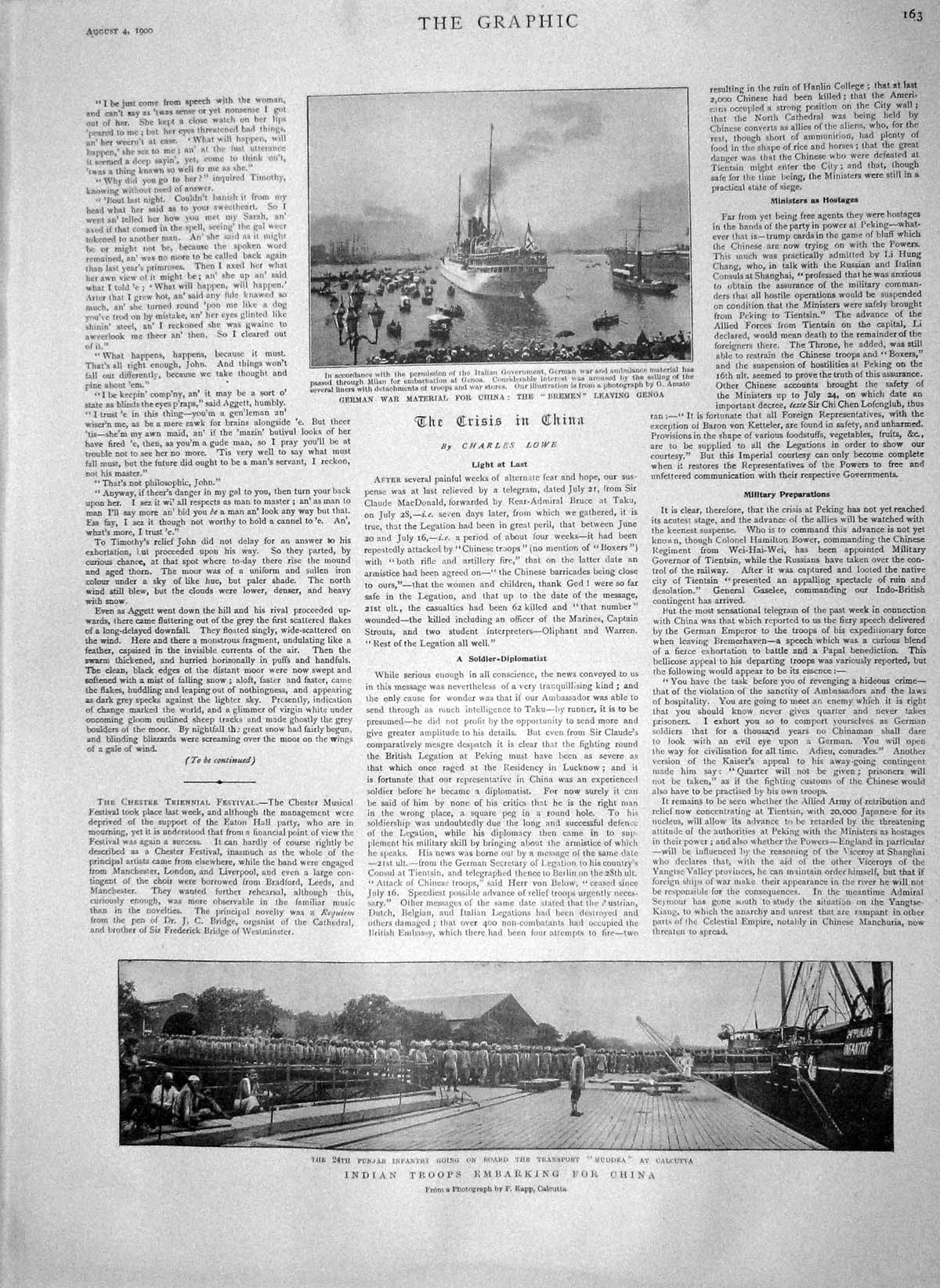 Original Old Antique Print 1900 Indian Siers Ship Muddea Calcutta Bremen Genoa