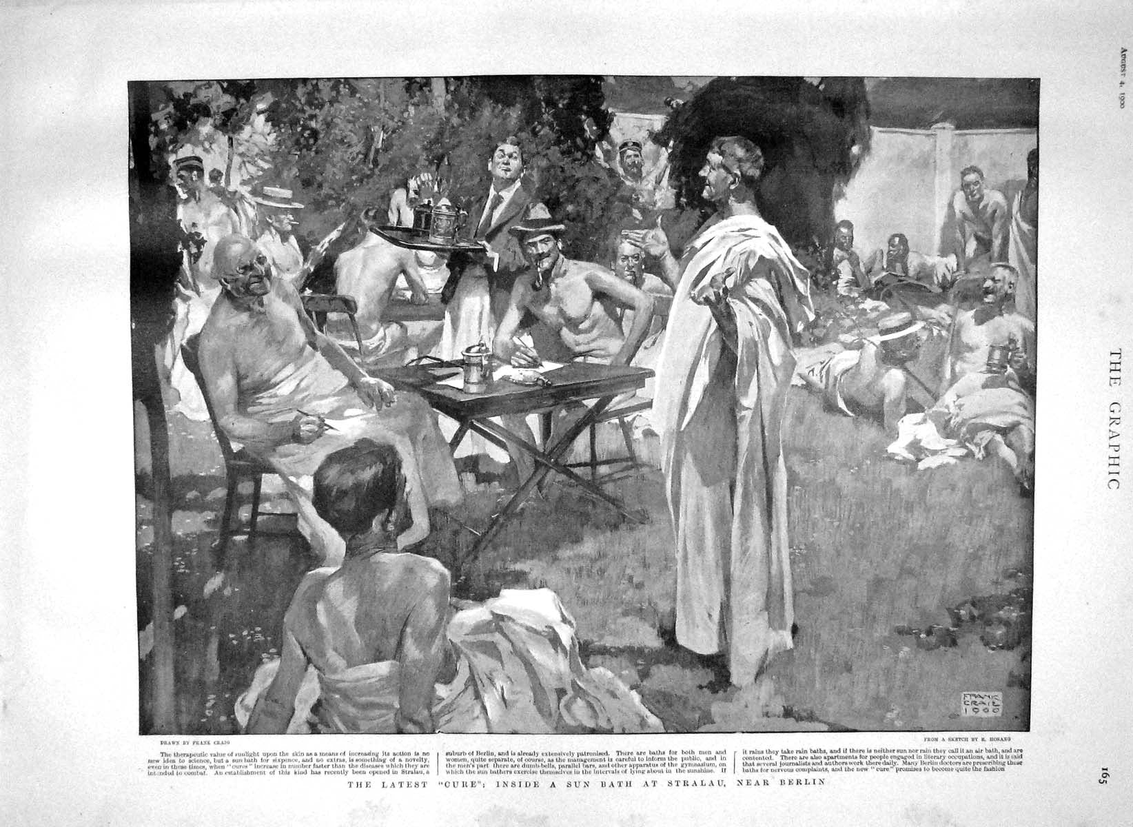 Old Antique Print 1900 Sun Bath Stralau Berlin Germany King Humbert Italy 20th